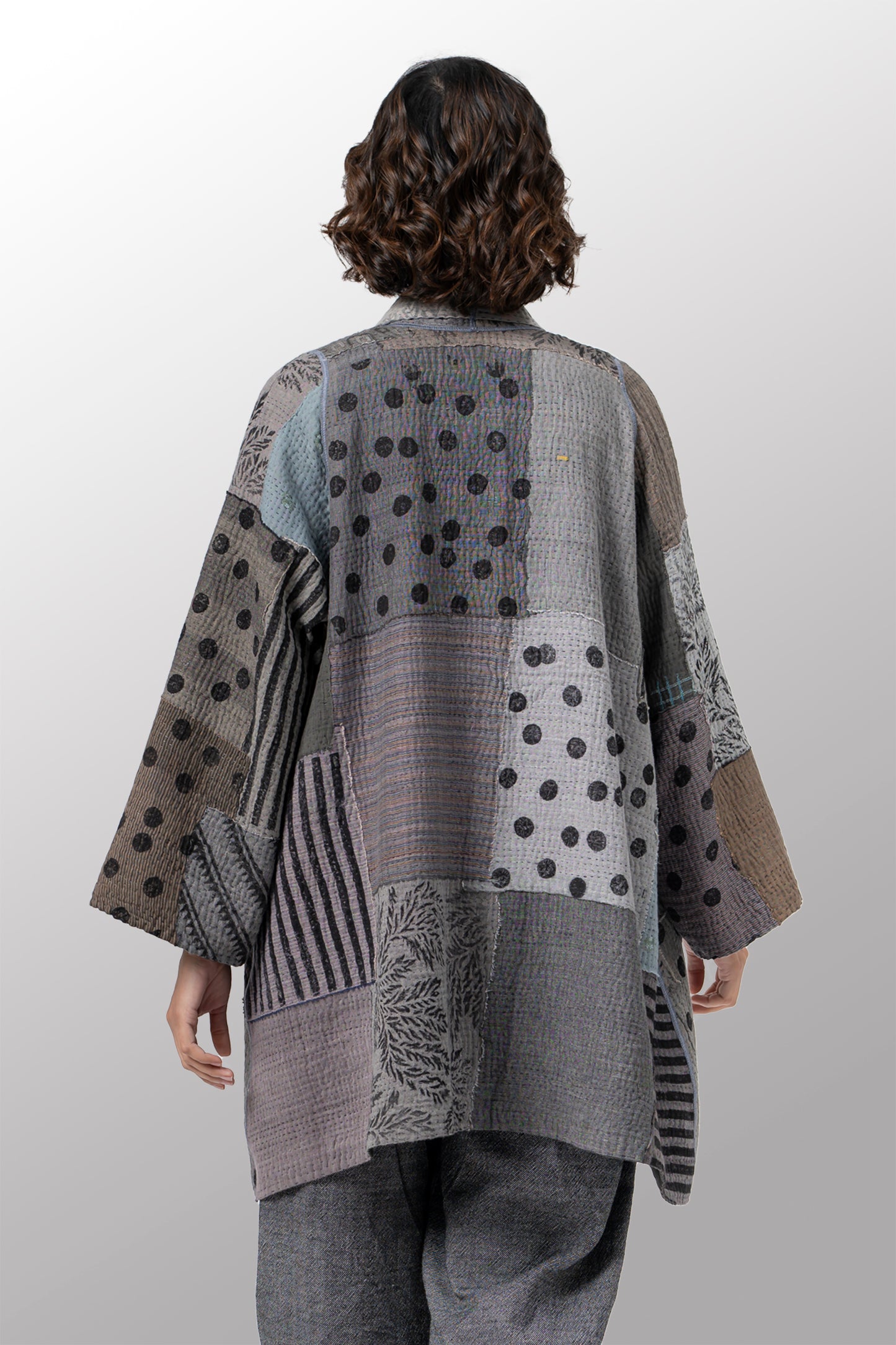 FRAYED PATCH KANTHA A-LINE JKT - fi4003-gry -