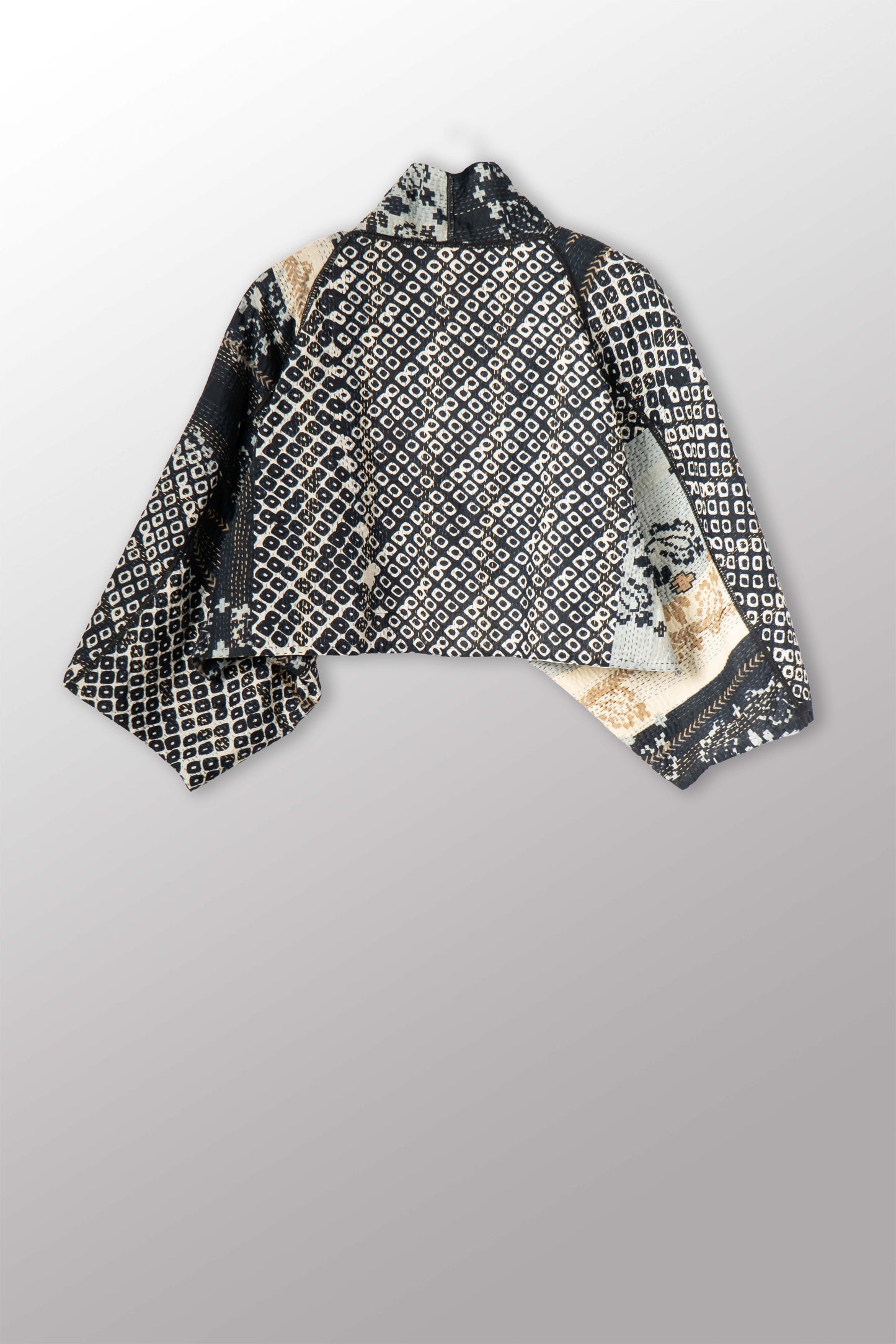 KIMONO COTTON KANTHA PUFF SLV. SHRUG - kc2062-blk -