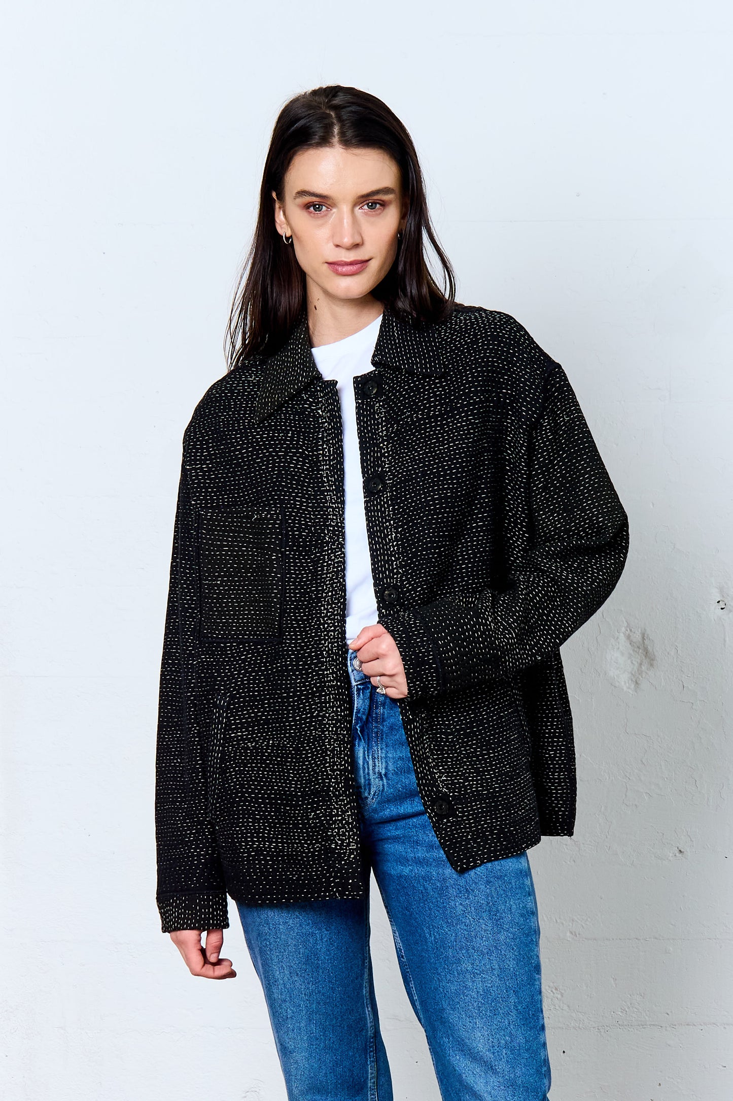 MUJI PATCH KANTHA WORKERS JACKET - mp4085-biy -