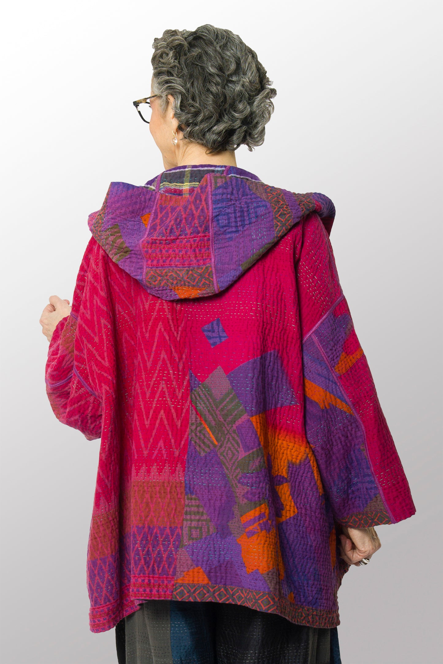 VINTAGE COTTON KANTHA HOODIE PONCHO - cv4064-0028a -