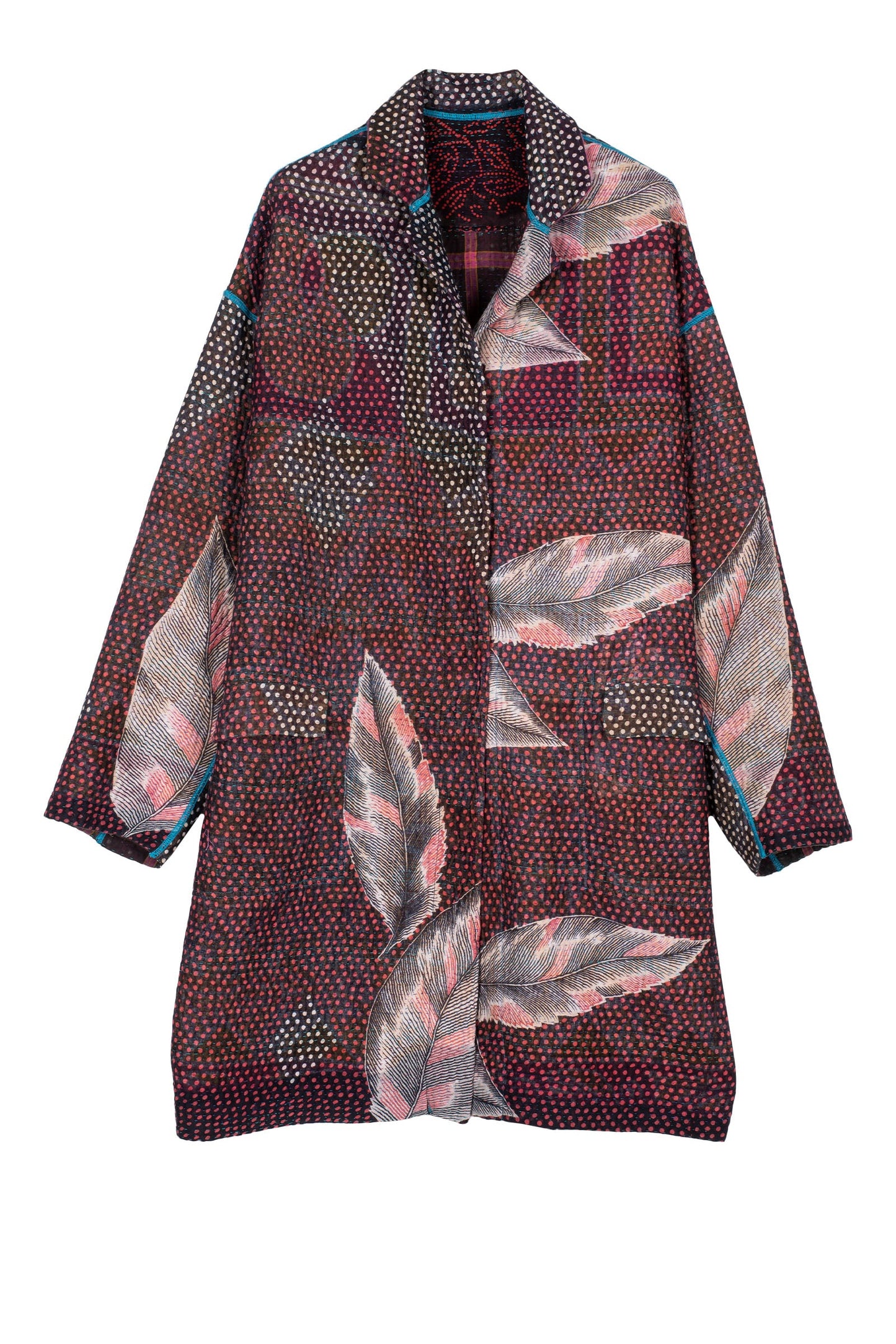 VINTAGE COTTON KANTHA LONG LINE JACKET - cv4059-5001m -