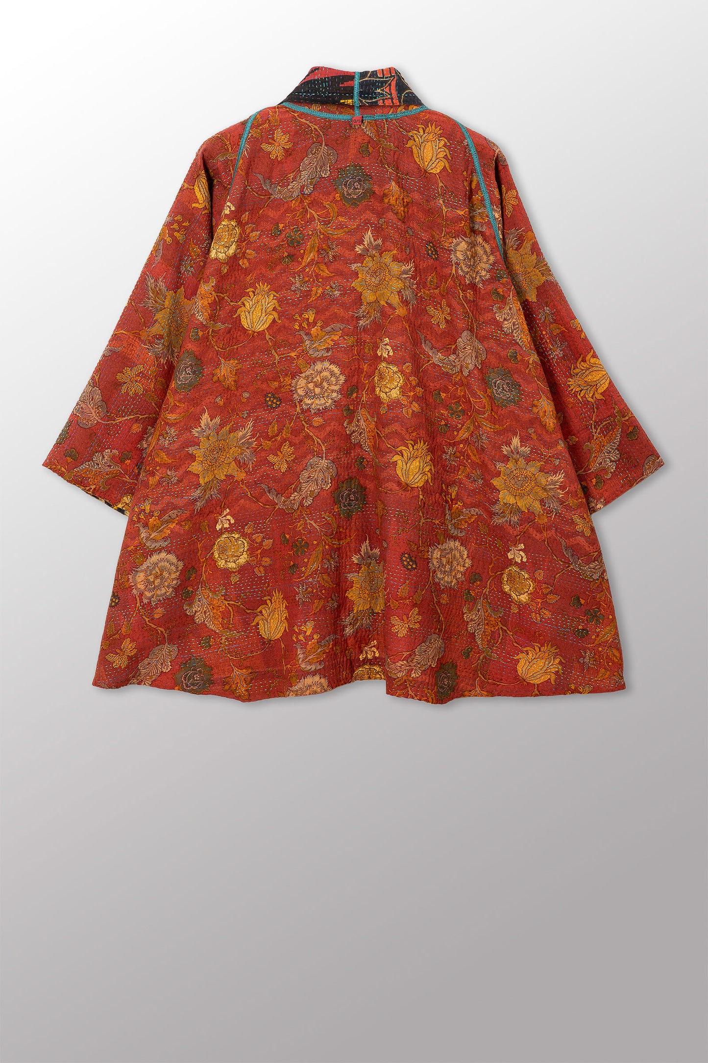 VINTAGE SILK GEORGETTE COTTON KANTHA KIMONO JKT - gc2004-0009a -