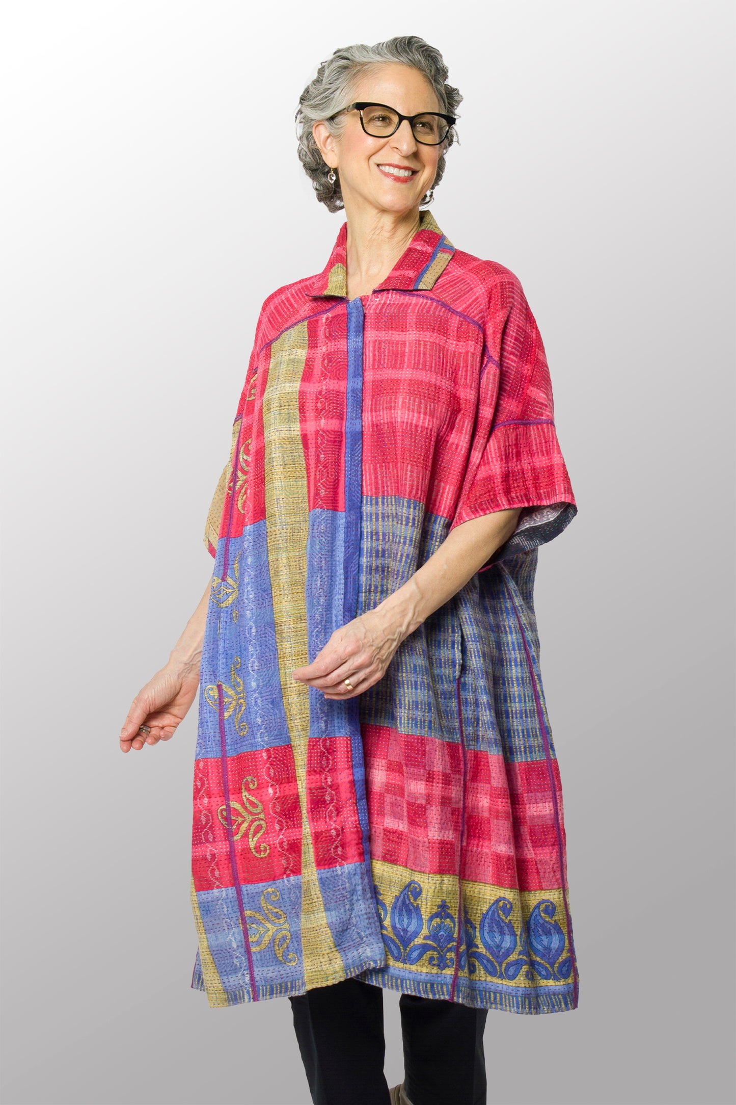 VINTAGE COTTON KANTHA WIDE SHIRT DRESS - cv2448-0002a -