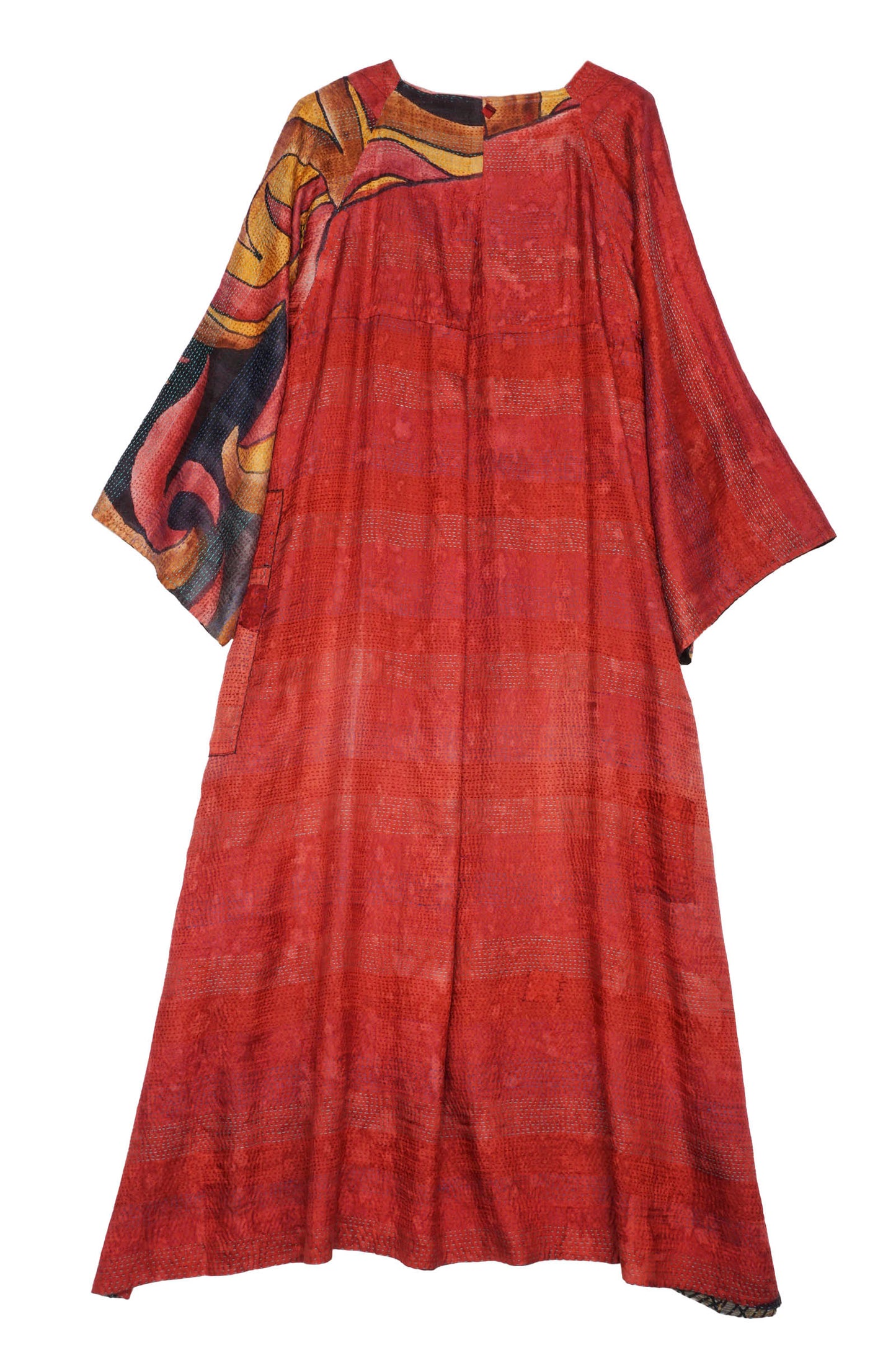VINTAGE SILK GEORGETTE KANTHA KIMONO MAXI - sg2318-0002a -