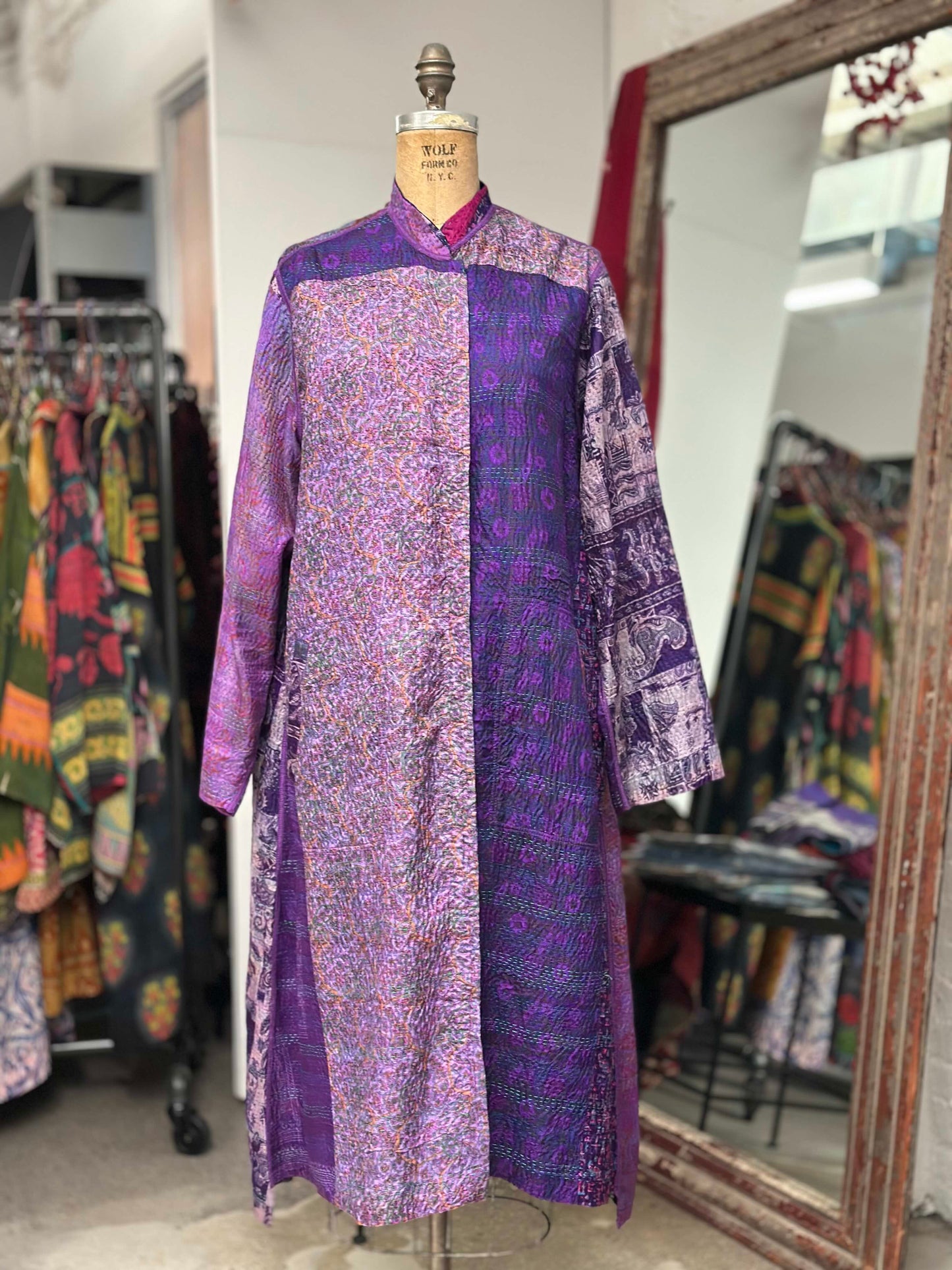 VINTAGE SILK KANTHA KAFTAN COAT - sv2343-0002s -