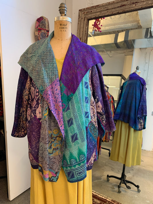 VINTAGE SILK KANTHA FLARE JKT - sv2010-0051a -