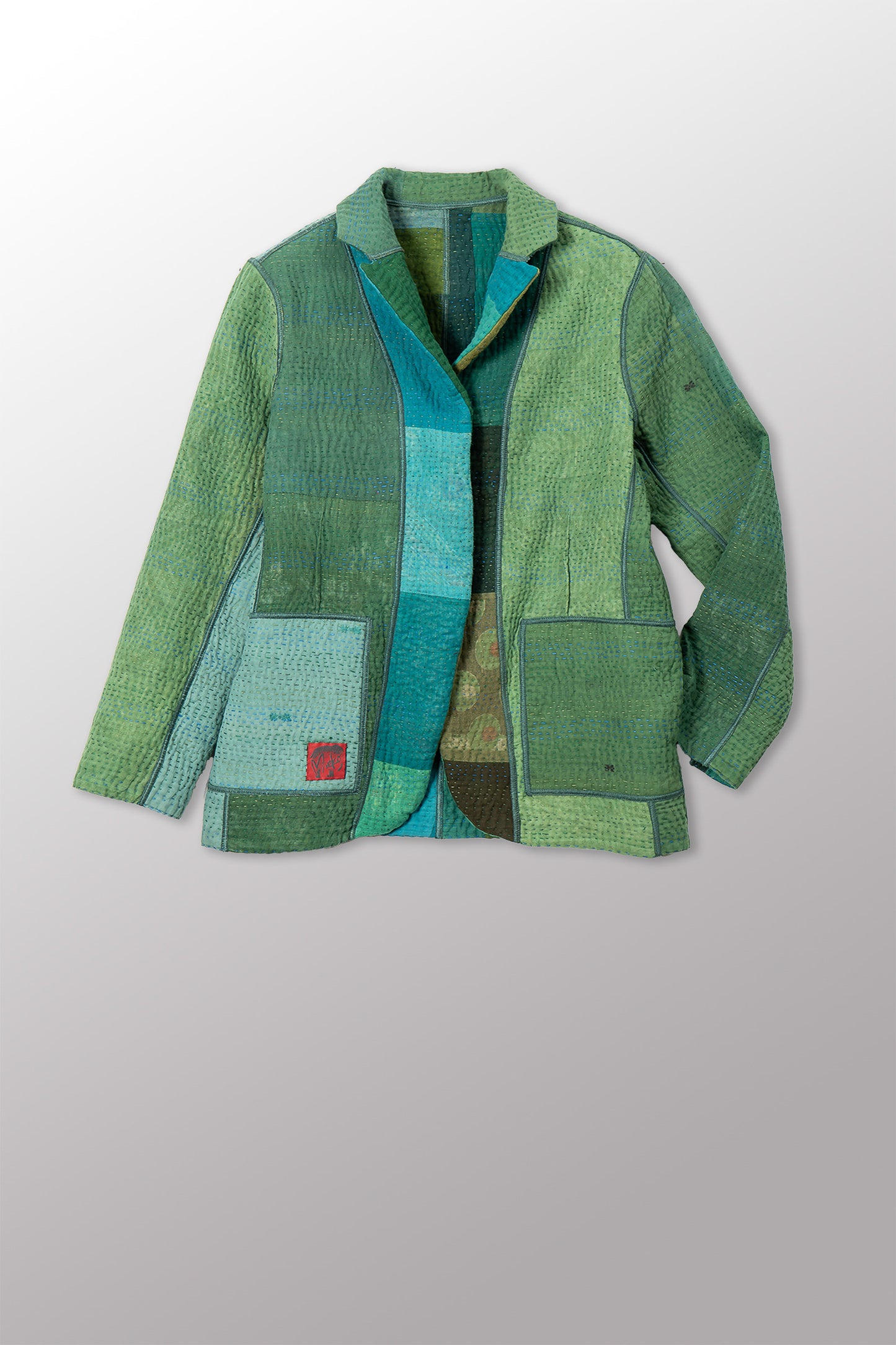 OMBRE PATCHED KANTHA BASIC JACKET - op4052-grn -