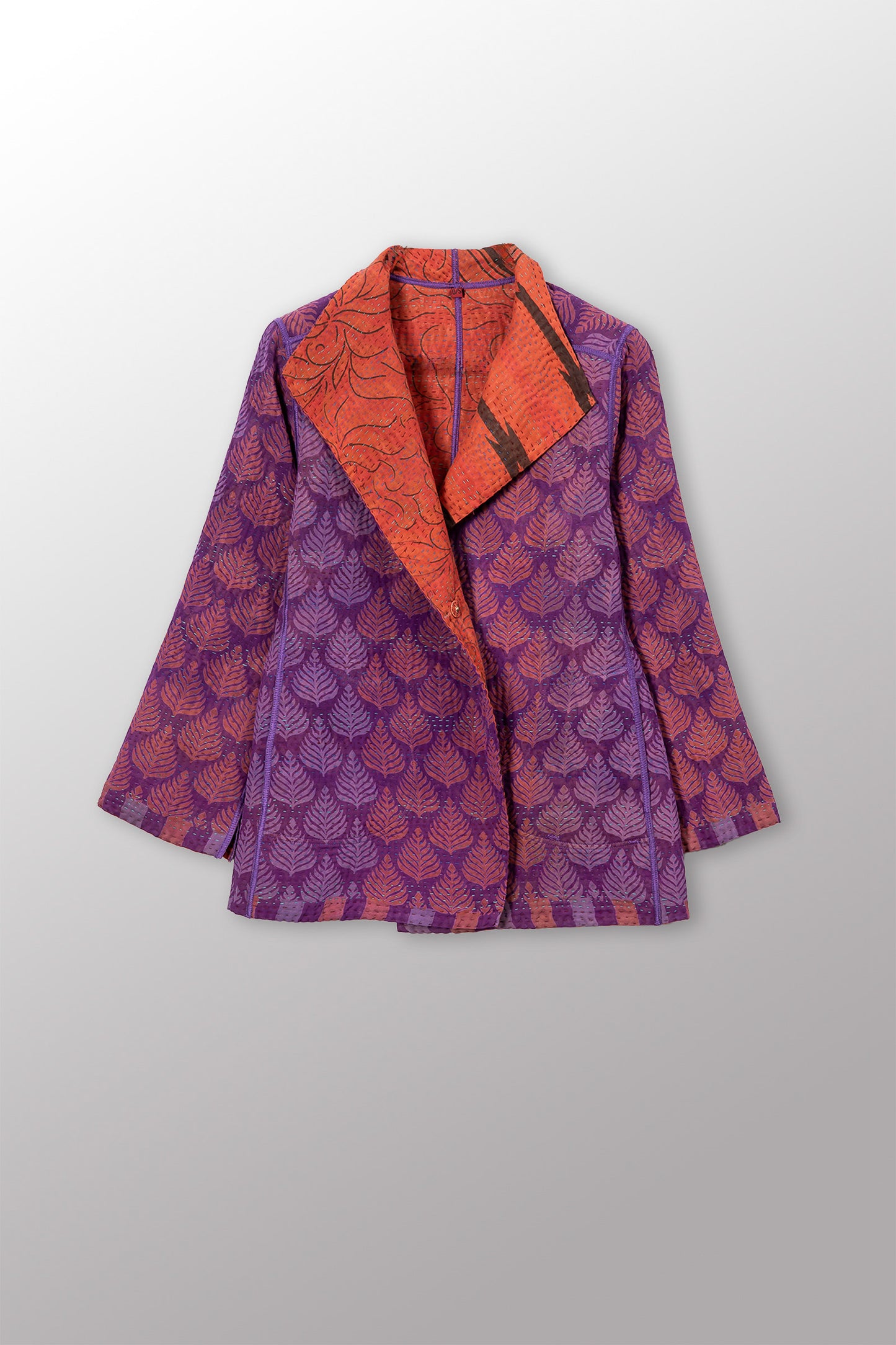 VINTAGE SILK GEORGETTE COTTON KANTHA SHORT JACKET - gc4007-0004s -