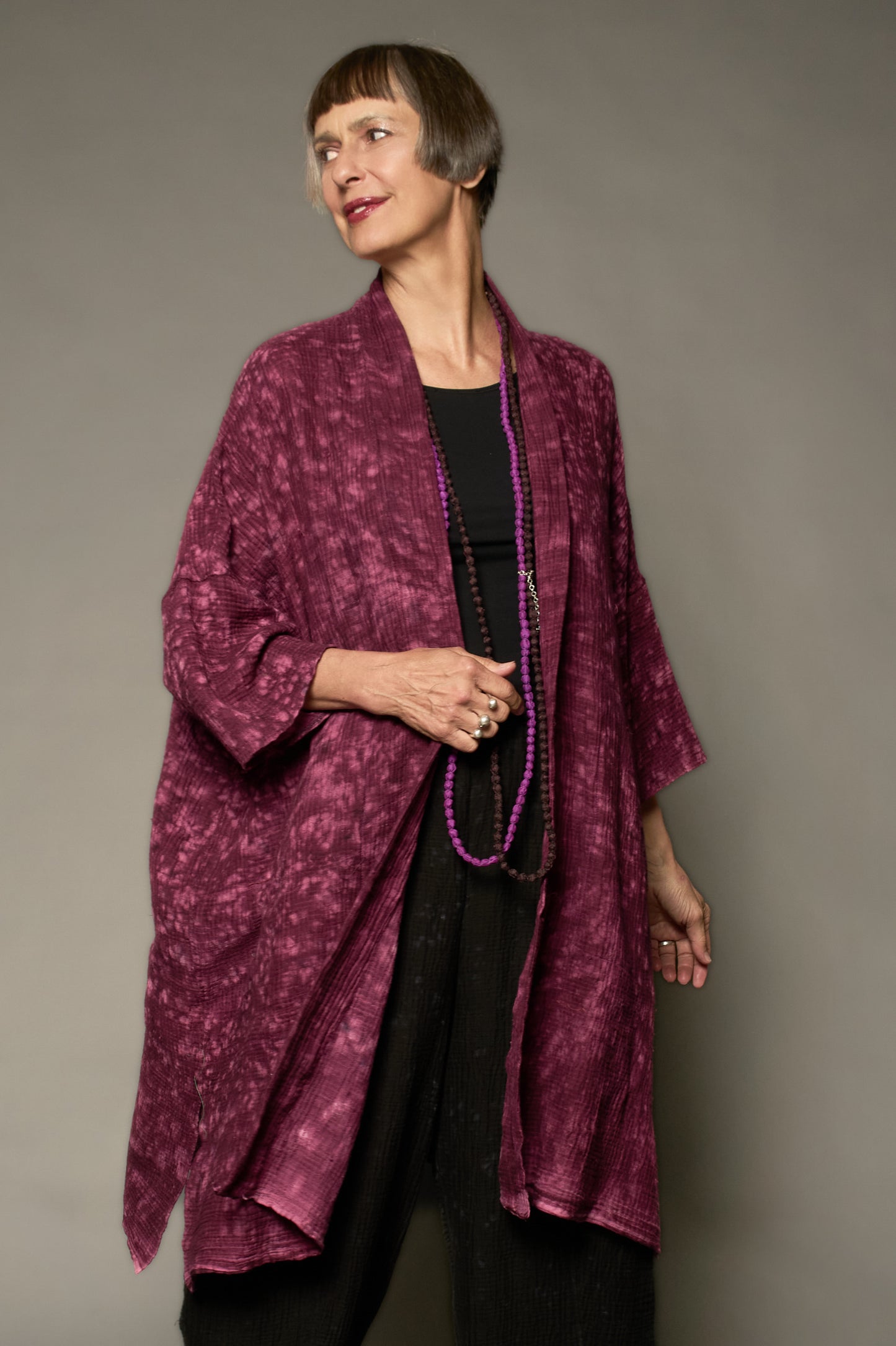 SAND SUN DYE RIPPLE KANTHA PONCHO TOPPER - rs2356-pik -