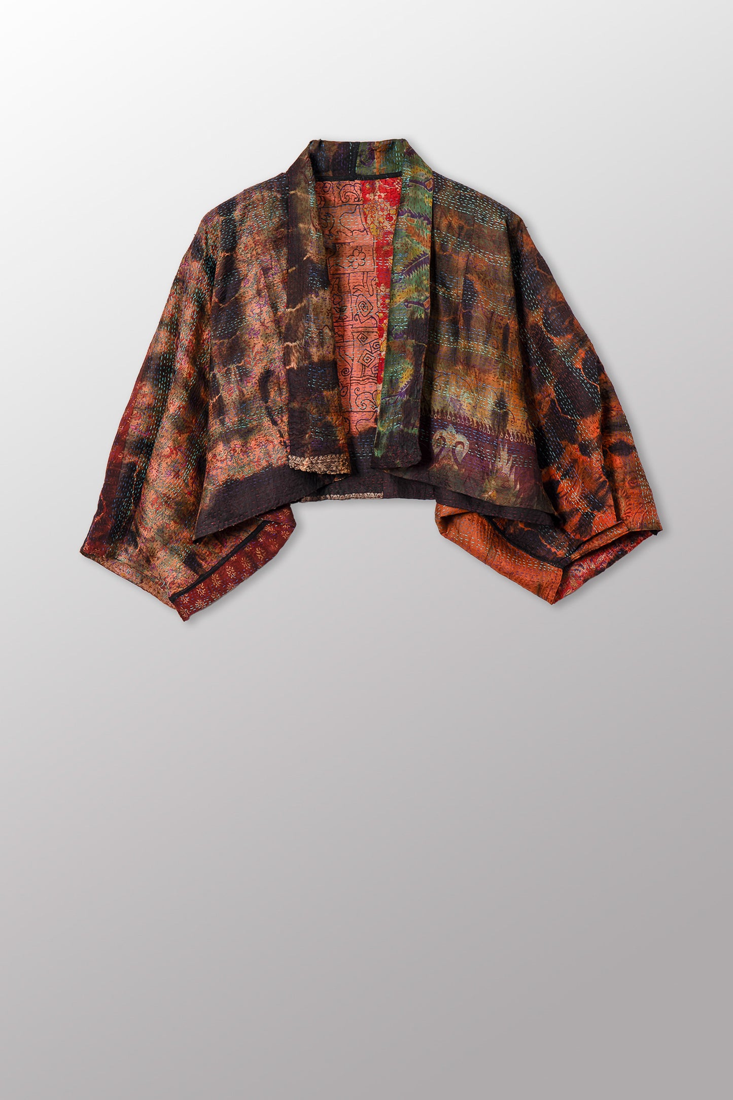 TIE DYE VINTAGE SILK KANTHA PUFF SLV. SHRUG - st-sv2062-0001a -