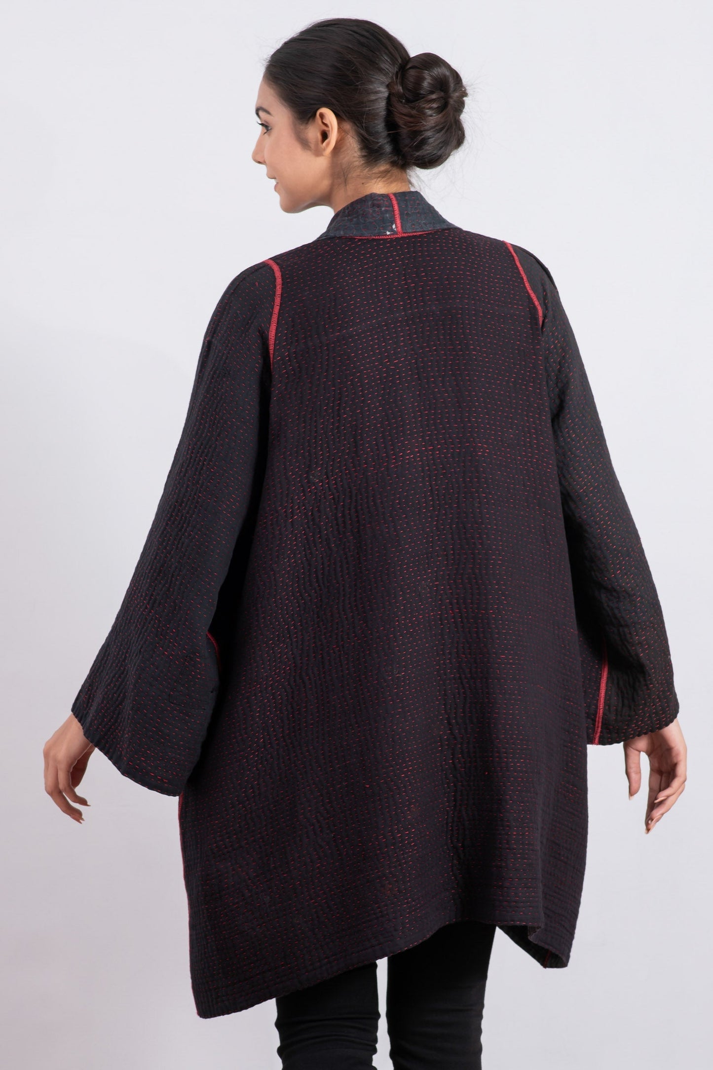 MONOTONE TWILIGHT PRINT KANTHA A-LINE JKT - tp4003-red -
