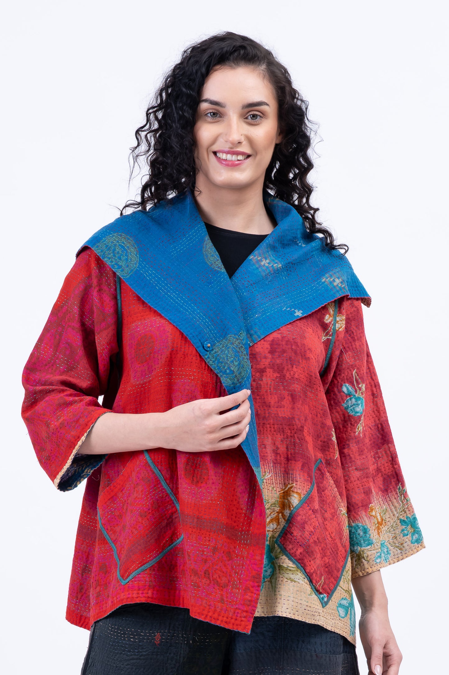VINTAGE COTTON KANTHA FLARE JKT - cv2010-0069a -