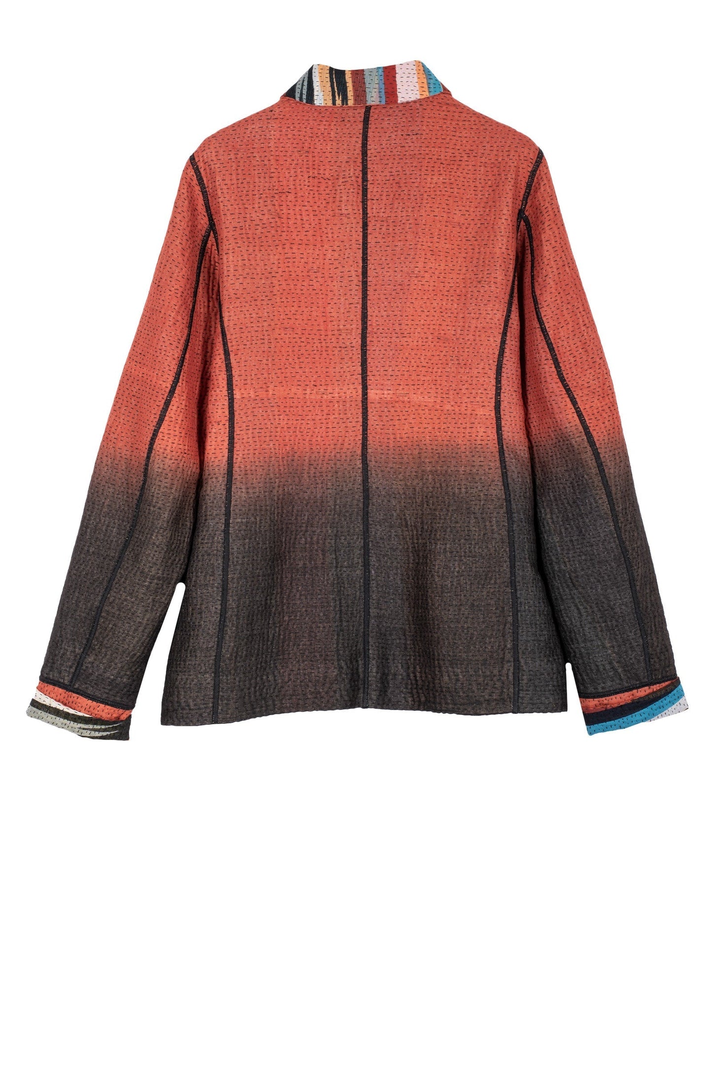 IKAT STRIPE KANTHA BASIC JACKET - is4052-red -