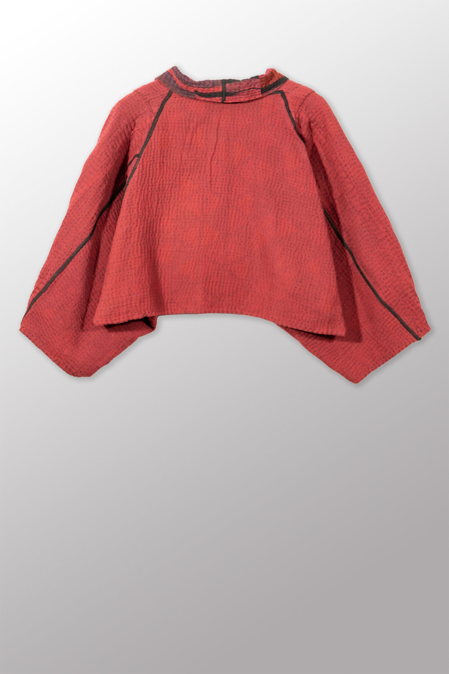 STRIPE AND BENDS KANTHA PUFF SLV. SHRUG - ov-sb4062-red -