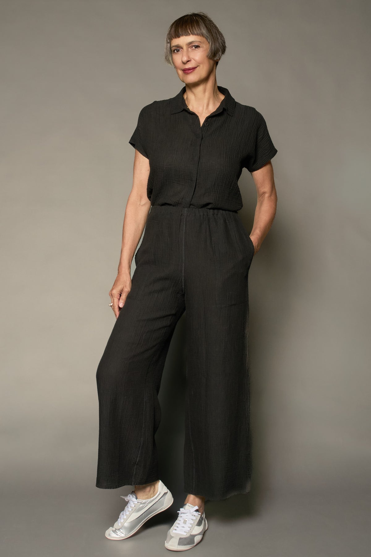 RIPPLE KANTHA ESSENTIAL SHIRT BLOUSE - rp2t111-blk -
