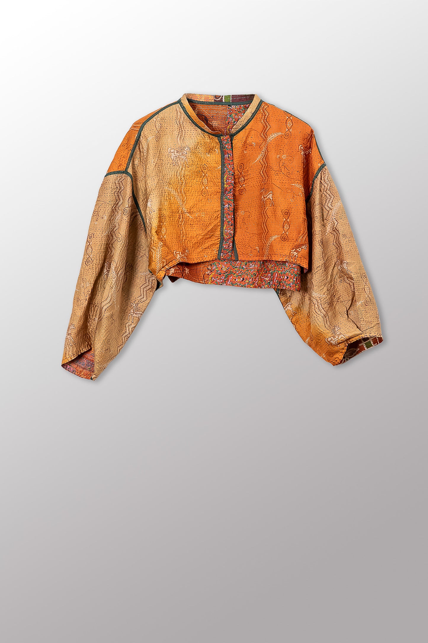 VINTAGE SILK KANTHA SLEEVE JACKET - sv2090-0003s -