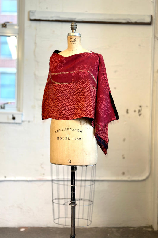 KIMONO PRINT KANTHA CAPE - kp2806-red -