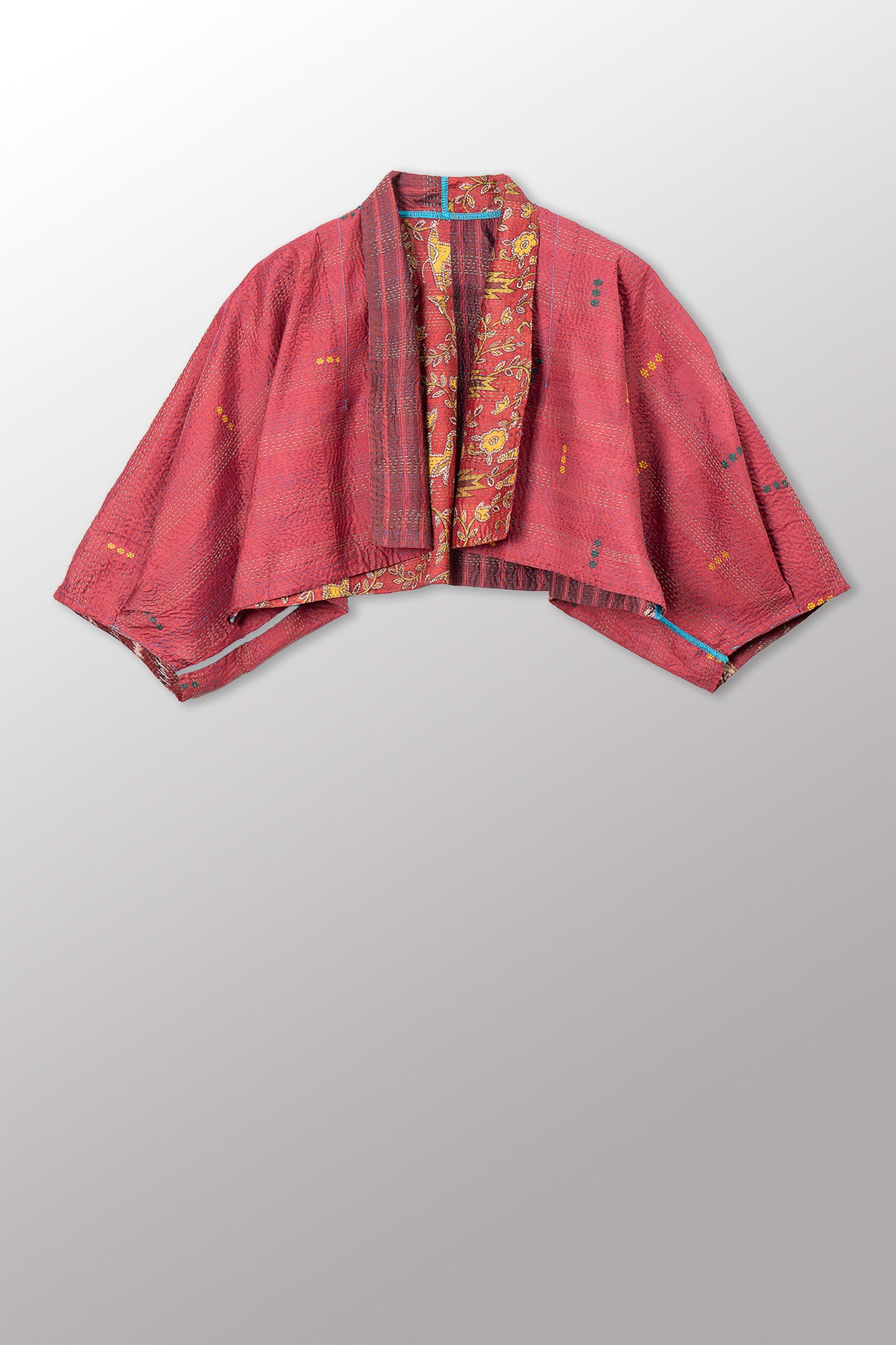 VINTAGE SILK KANTHA PUFF SLV. SHRUG - sv2062-0025a -