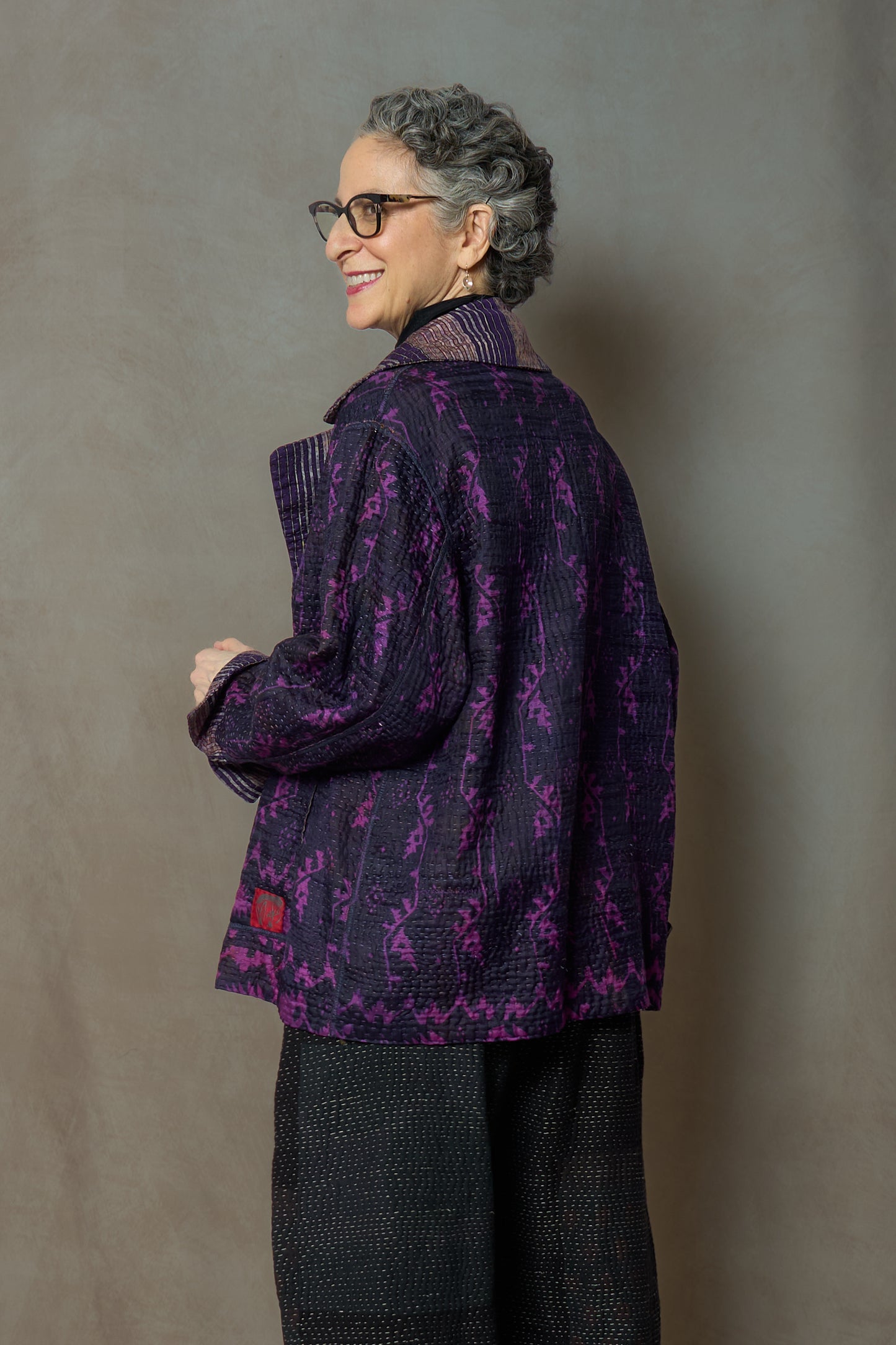 KIMONO WITH VINTAGE SILK KANTHA PEA COAT - ks2349-0001s -