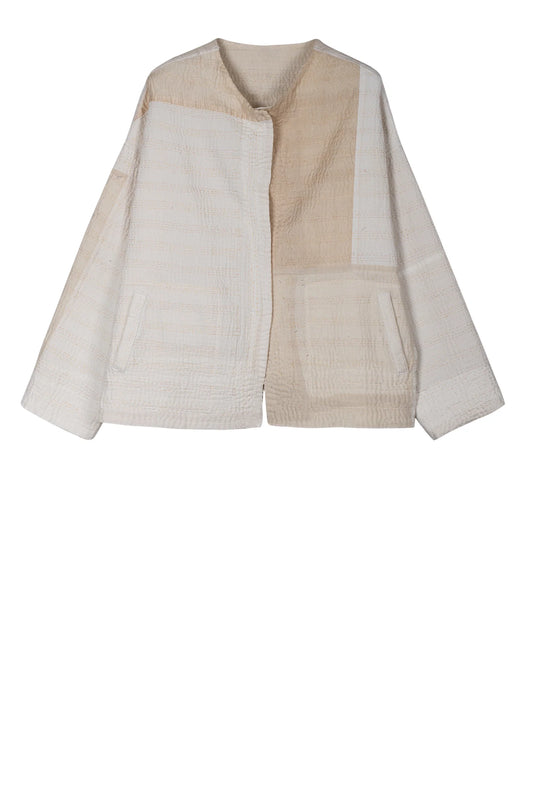 JAIPUR WHITE KANTHA CREW NECK SHORT JACKET - jw4053-ivy -