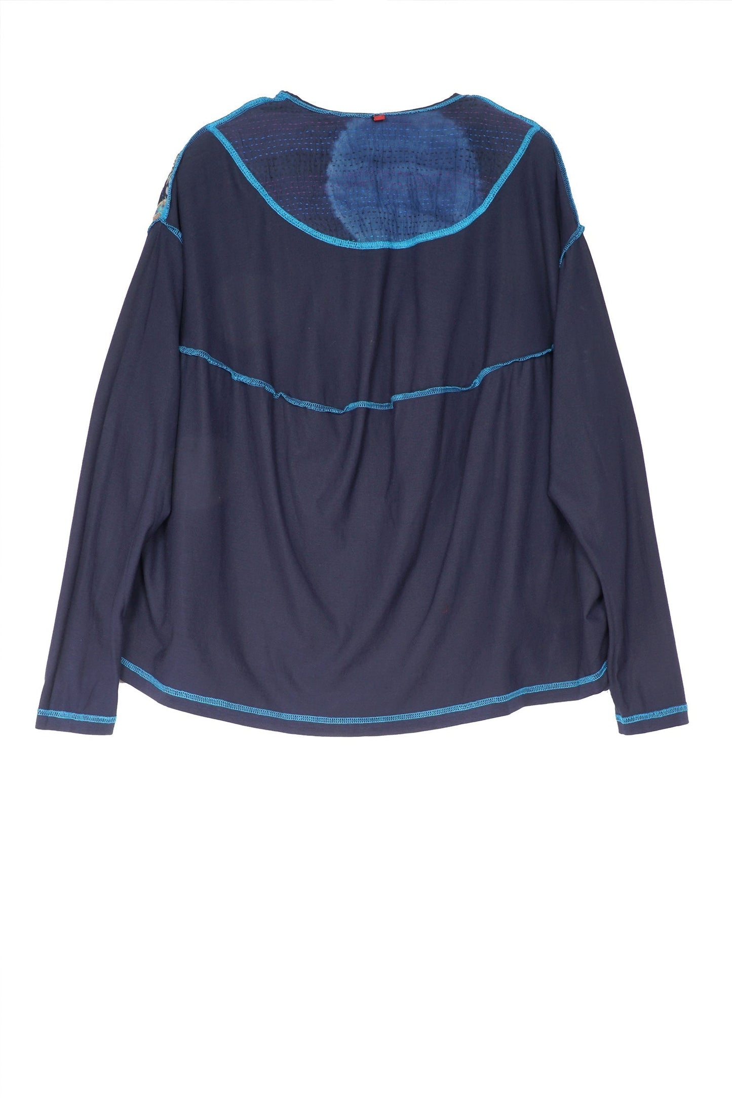 PATCH & CIRCLE PRINT KANTHA AND KNIT SHORT JKT - pc2029-blu -