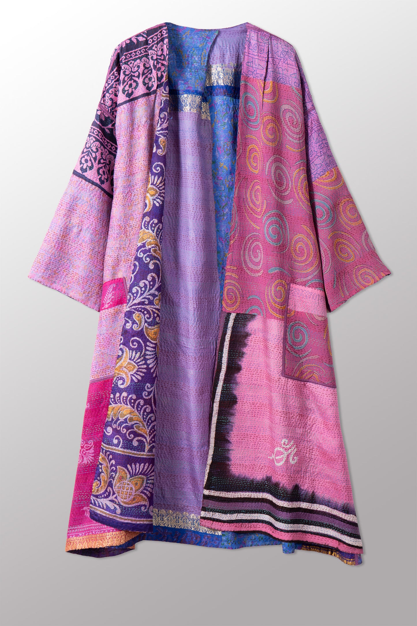 VINTAGE SILK KANTHA LONG DUSTER - sv2328-0012a -