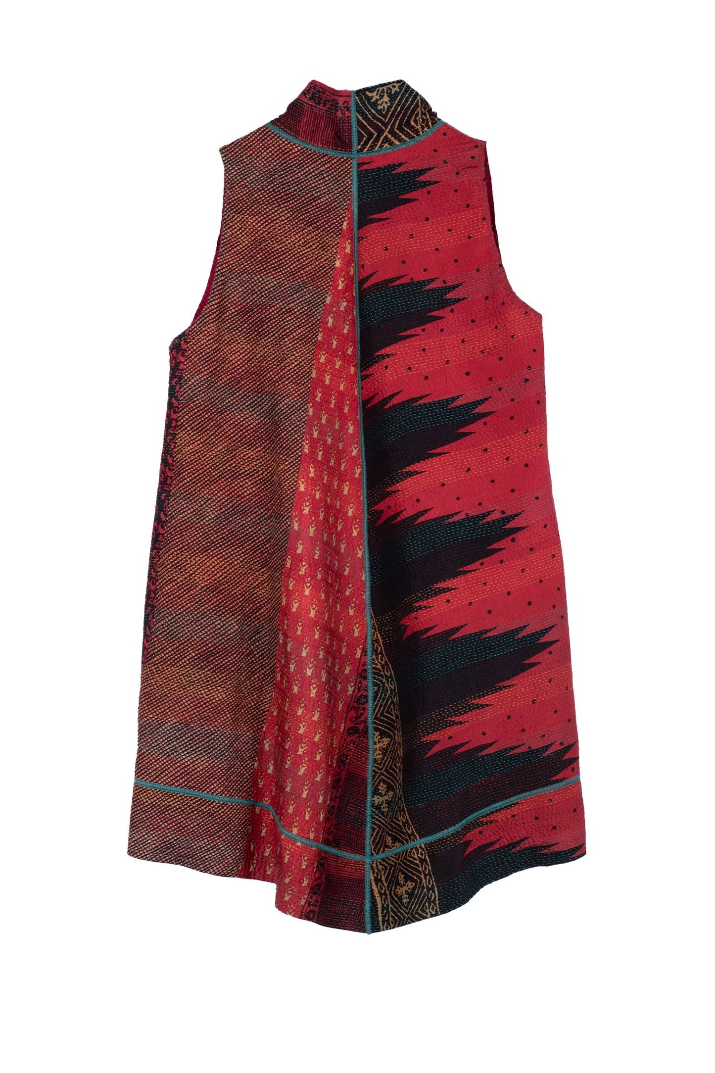 SILK COTTON OMBRE PRINT KANTHA A-LINE VEST - os2203-red -