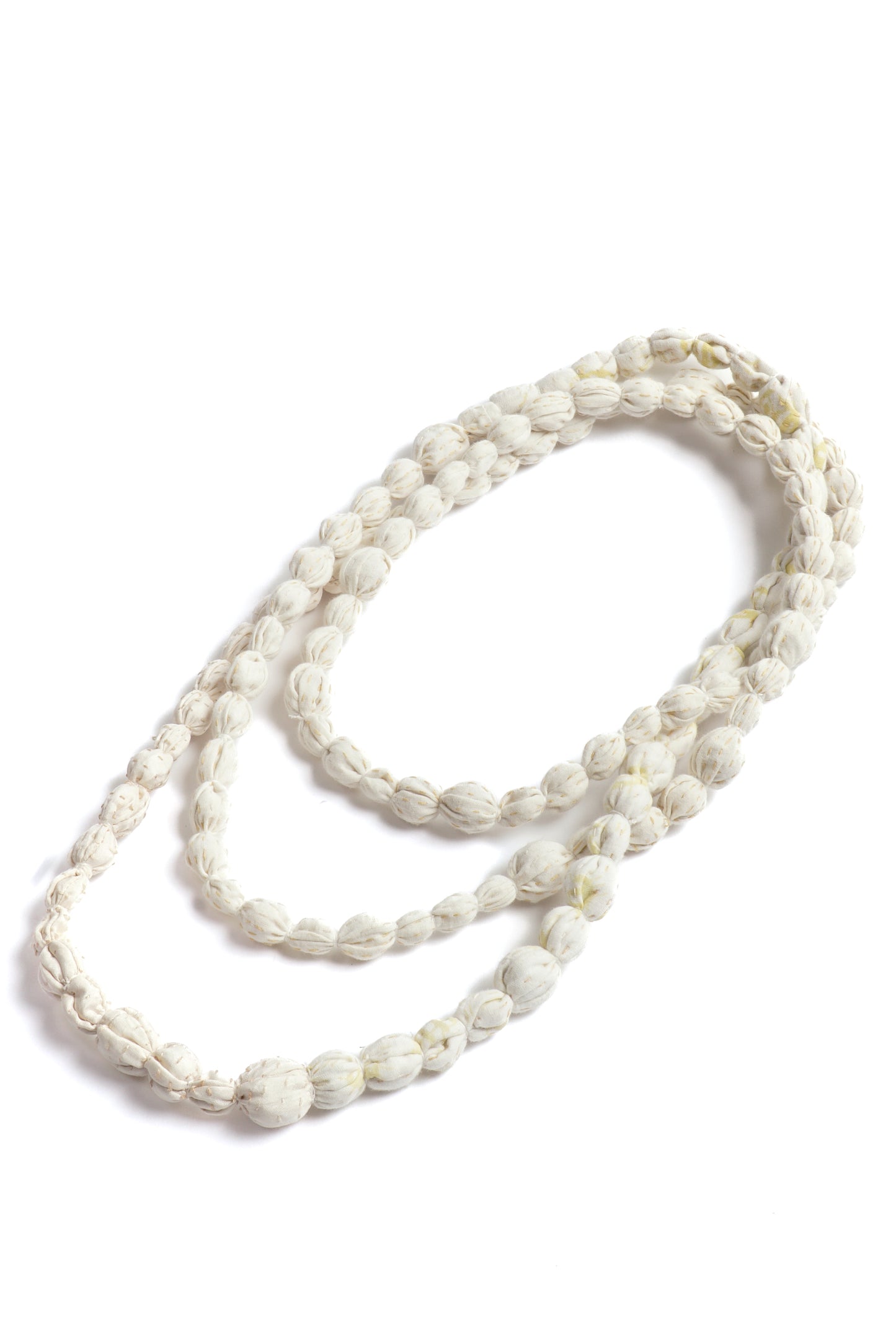 VINTAGE SILK KANTHA TIE-BEADS LONG NECKLACE - sv2707-ivy -