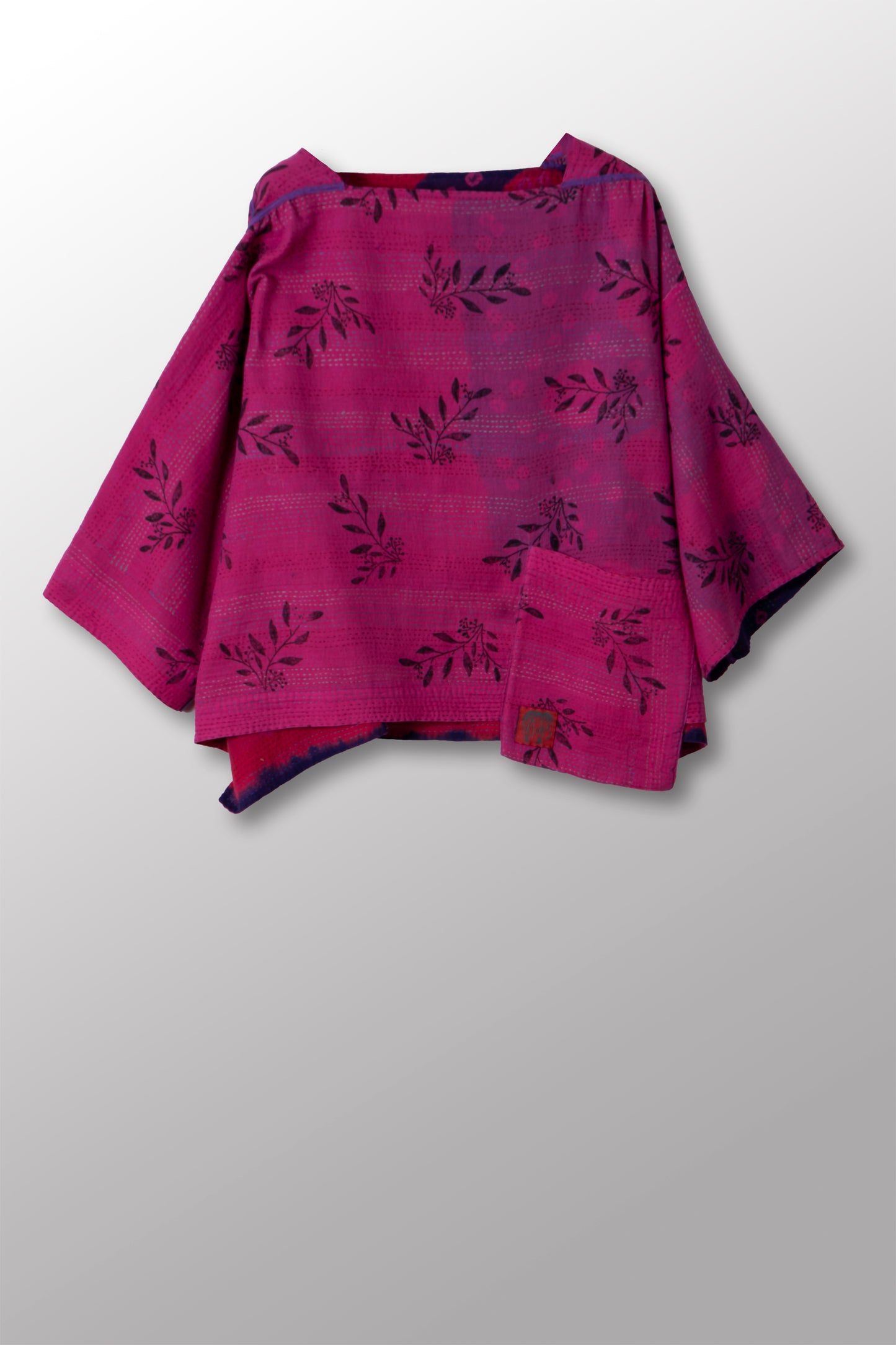 VINTAGE COTTON & NEW VOILE KANTHA 3/4 SLV. CROP TOP MIO - cn2538-0005a -