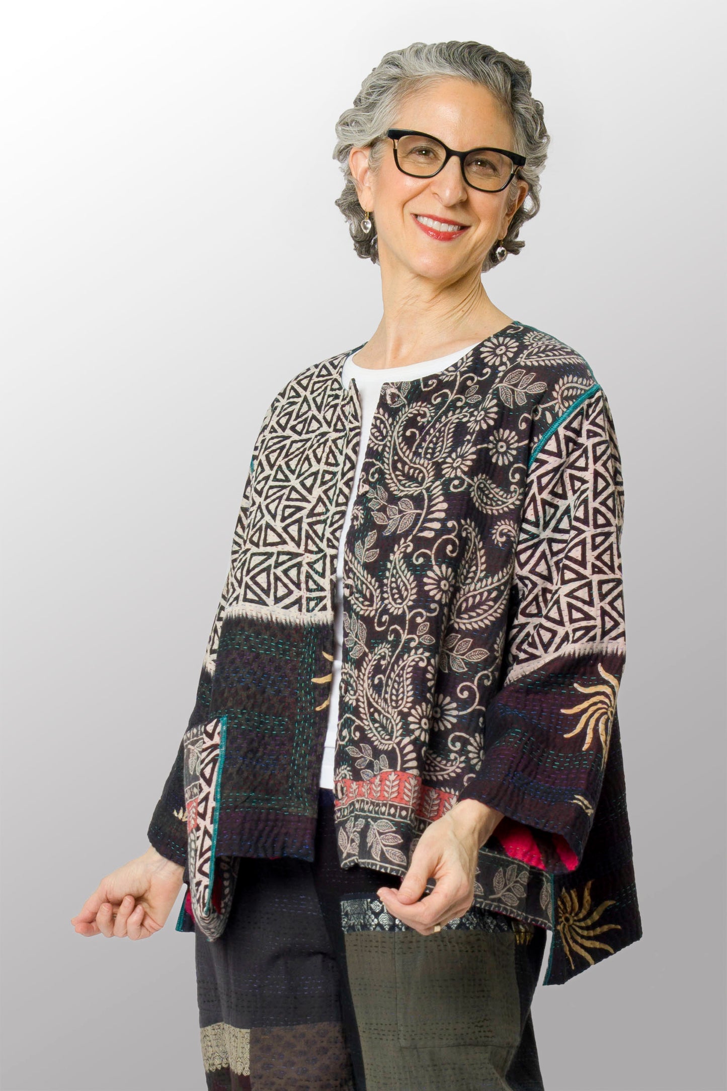 VINTAGE COTTON KANTHA A-LINE SHORT JKT - cv4019-0019a -