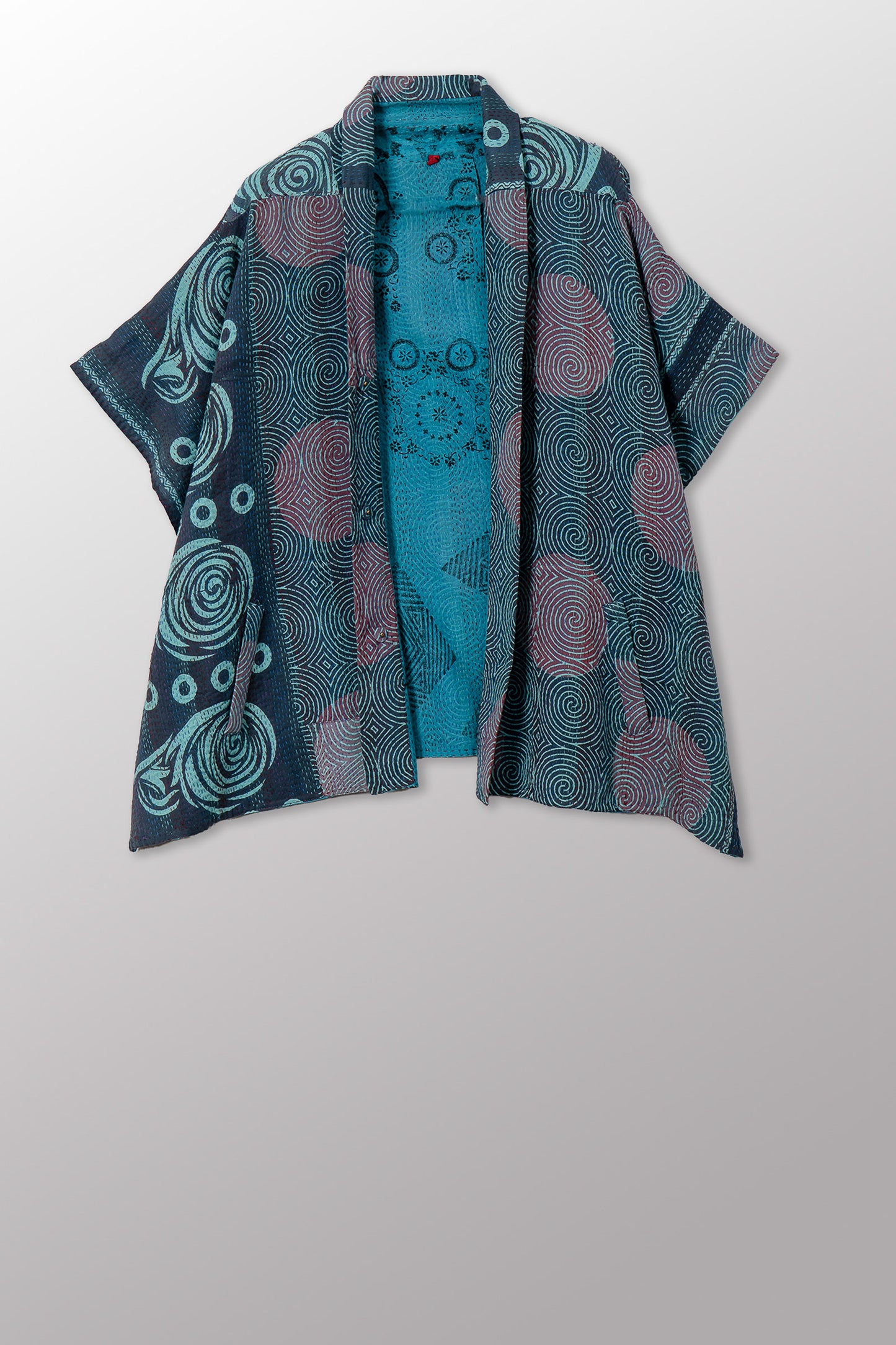 VINTAGE COTTON & NEW VOILE KANTHA PONCHO TOP - cn2568-0003a -