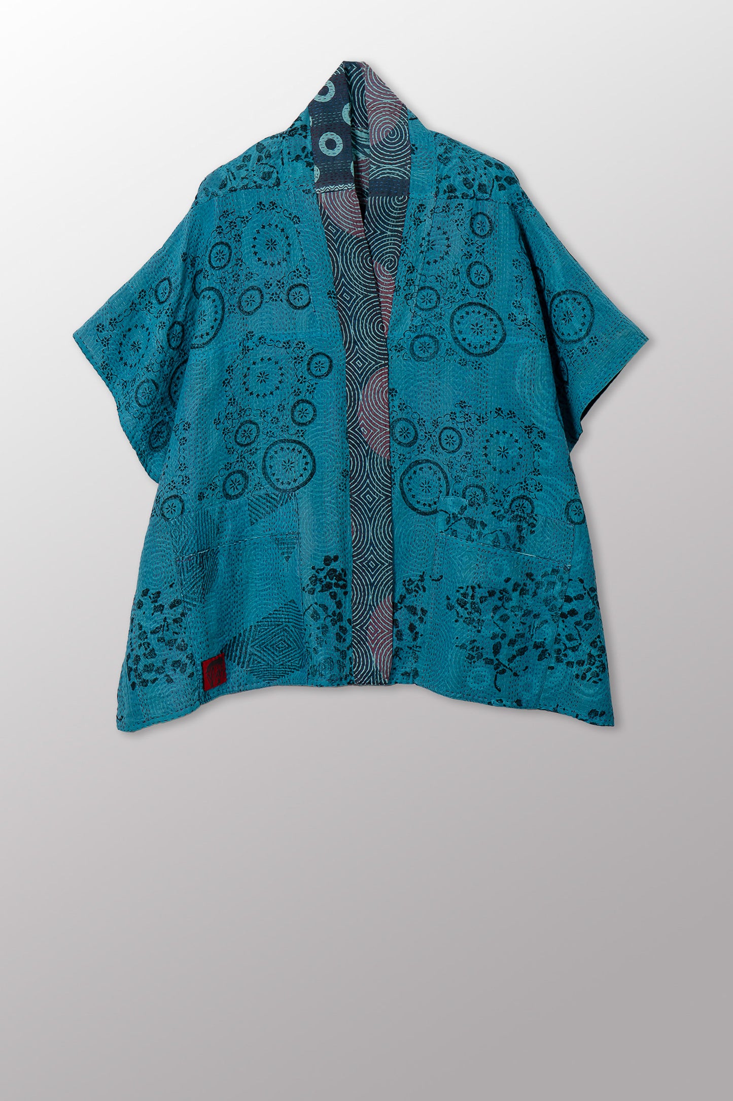VINTAGE COTTON & NEW VOILE KANTHA PONCHO TOP - cn2568-0003a -