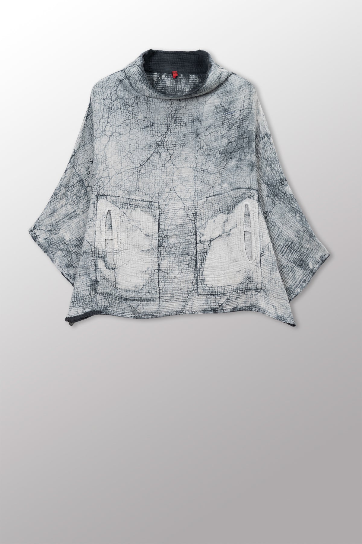 MUD DYE RIPPLE KANTHA FUNNEL NECK POCKET TOP - yp2t104-gry -