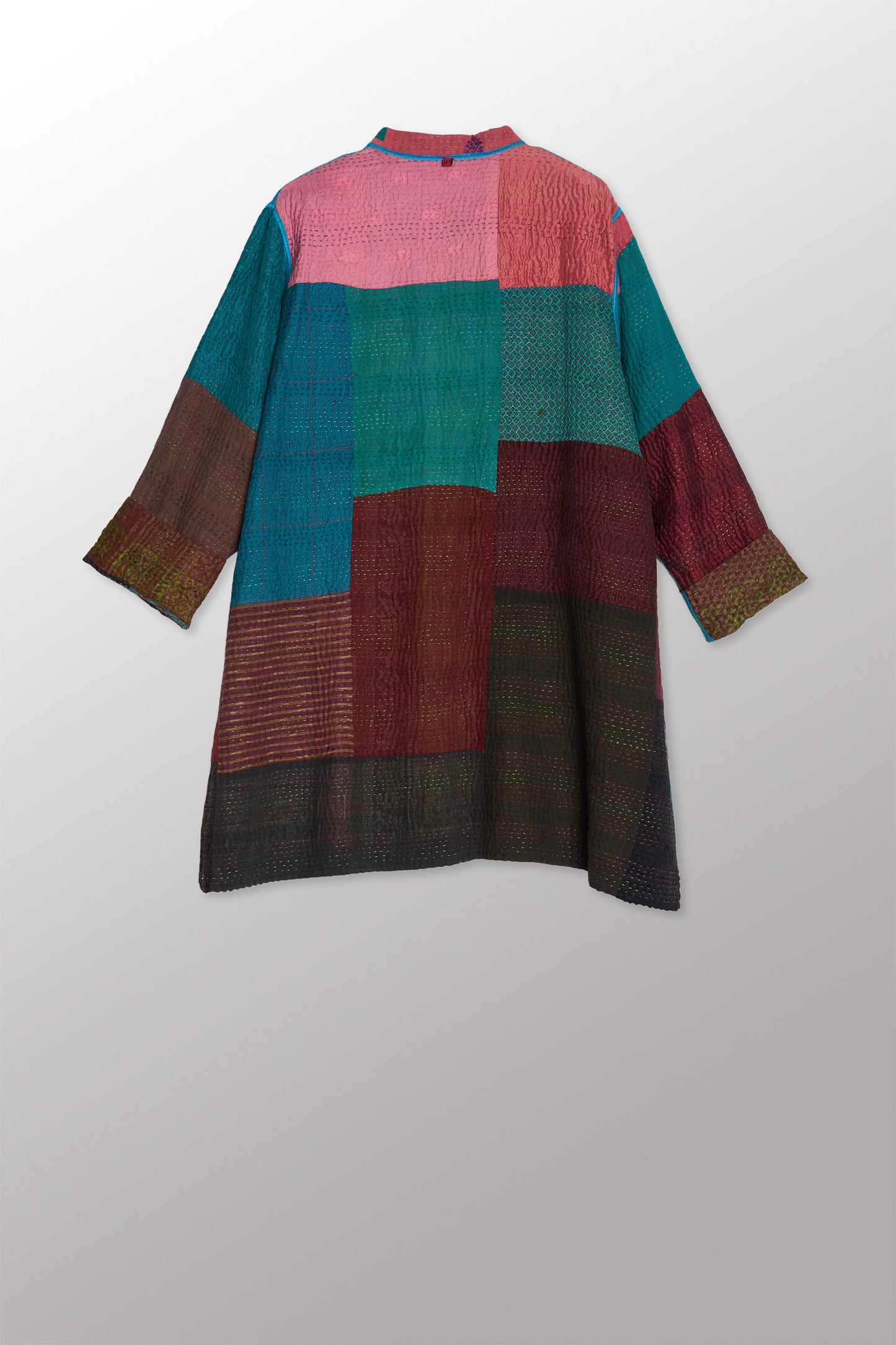 BAGH PRINT KANTHA KAFTAN JACKET MEDIUM - bg4089-brn -