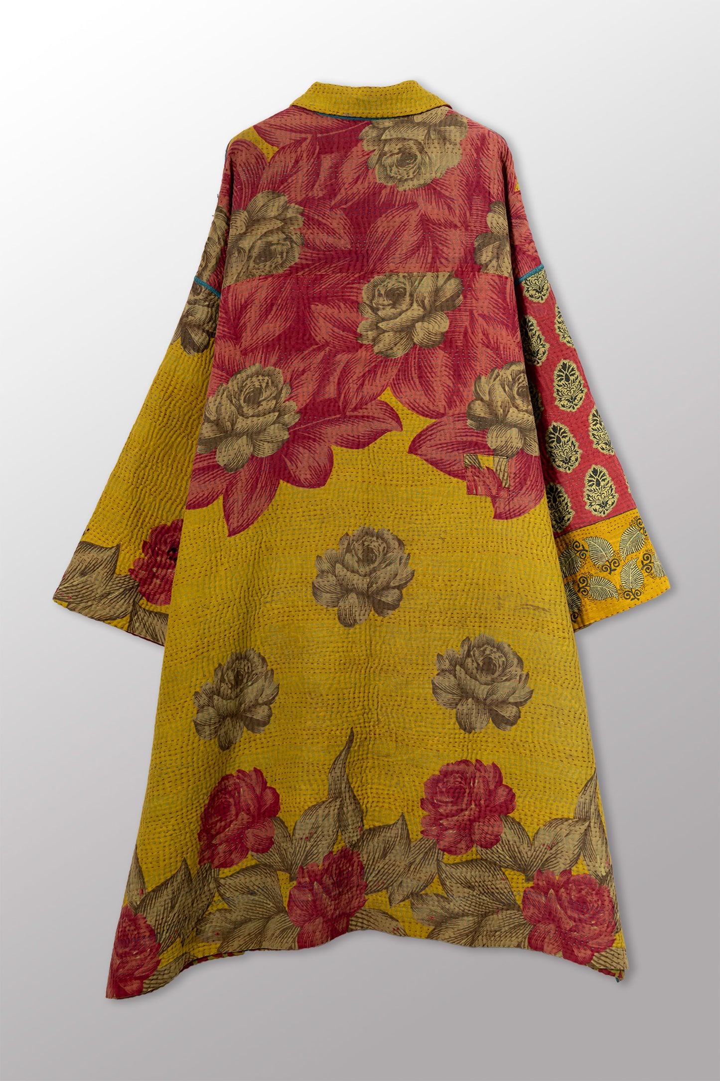 COTTON OVERDYE KANTHA NEW OVERSIZED COAT - ov4342-cgrn003a -