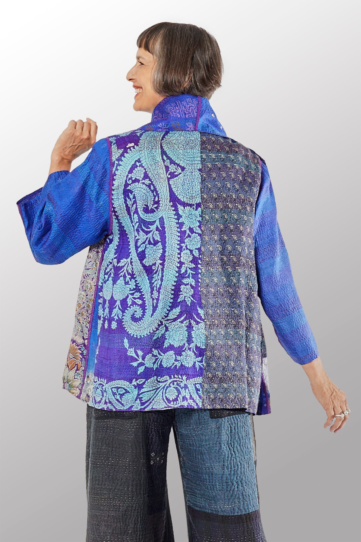 VINTAGE SILK KANTHA FLARE JKT - sv2010-0056a -