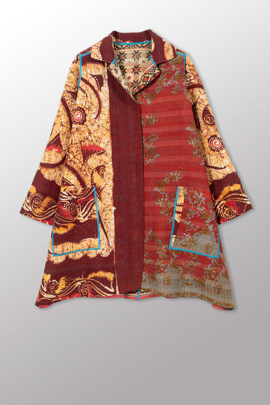 VINTAGE COTTON KANTHA A-LINE DUSTER - cv4311-0116a -