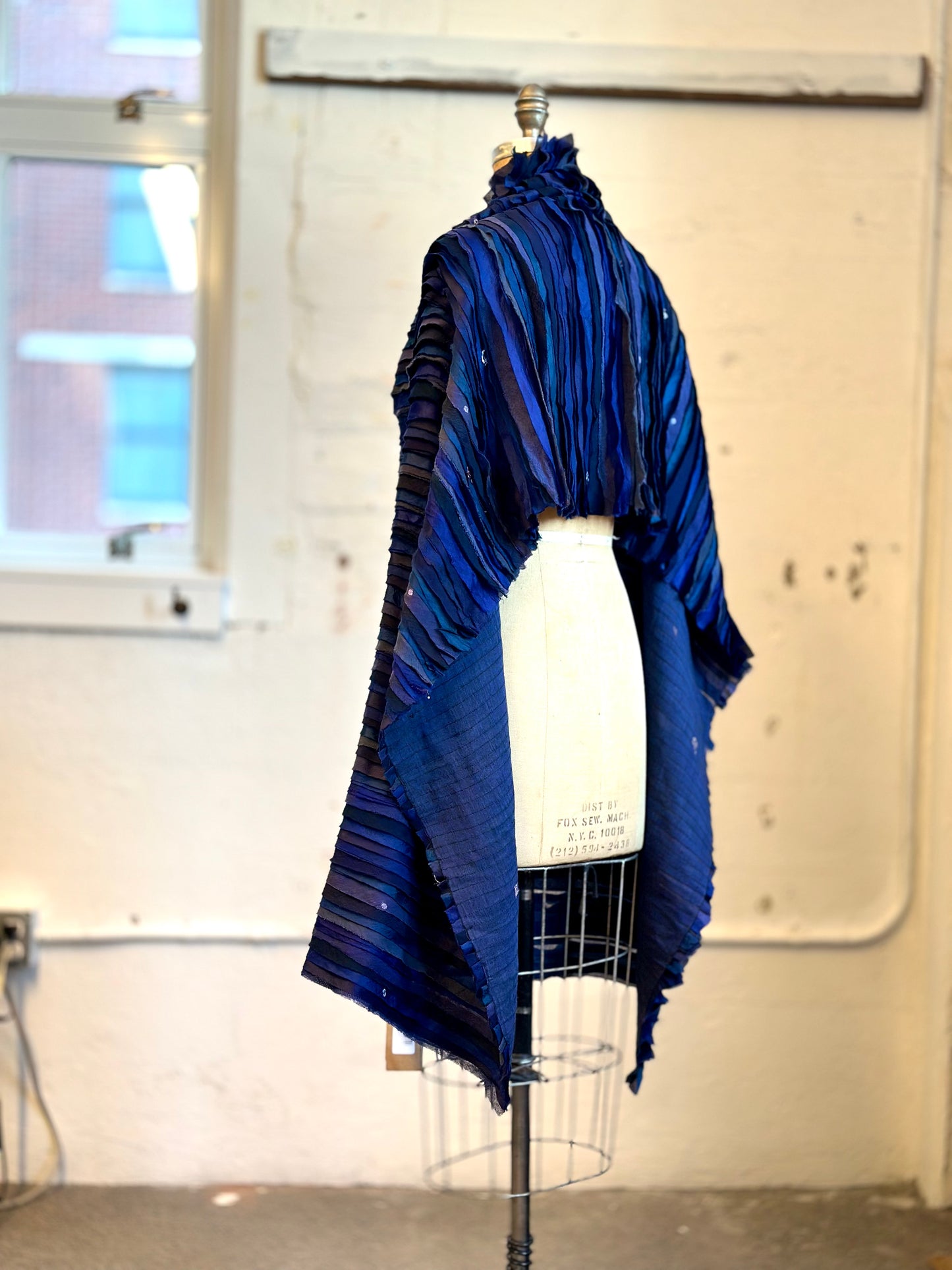 WAVY STRIPE KANTHA SMALL SHAWL - wv2830-blu -