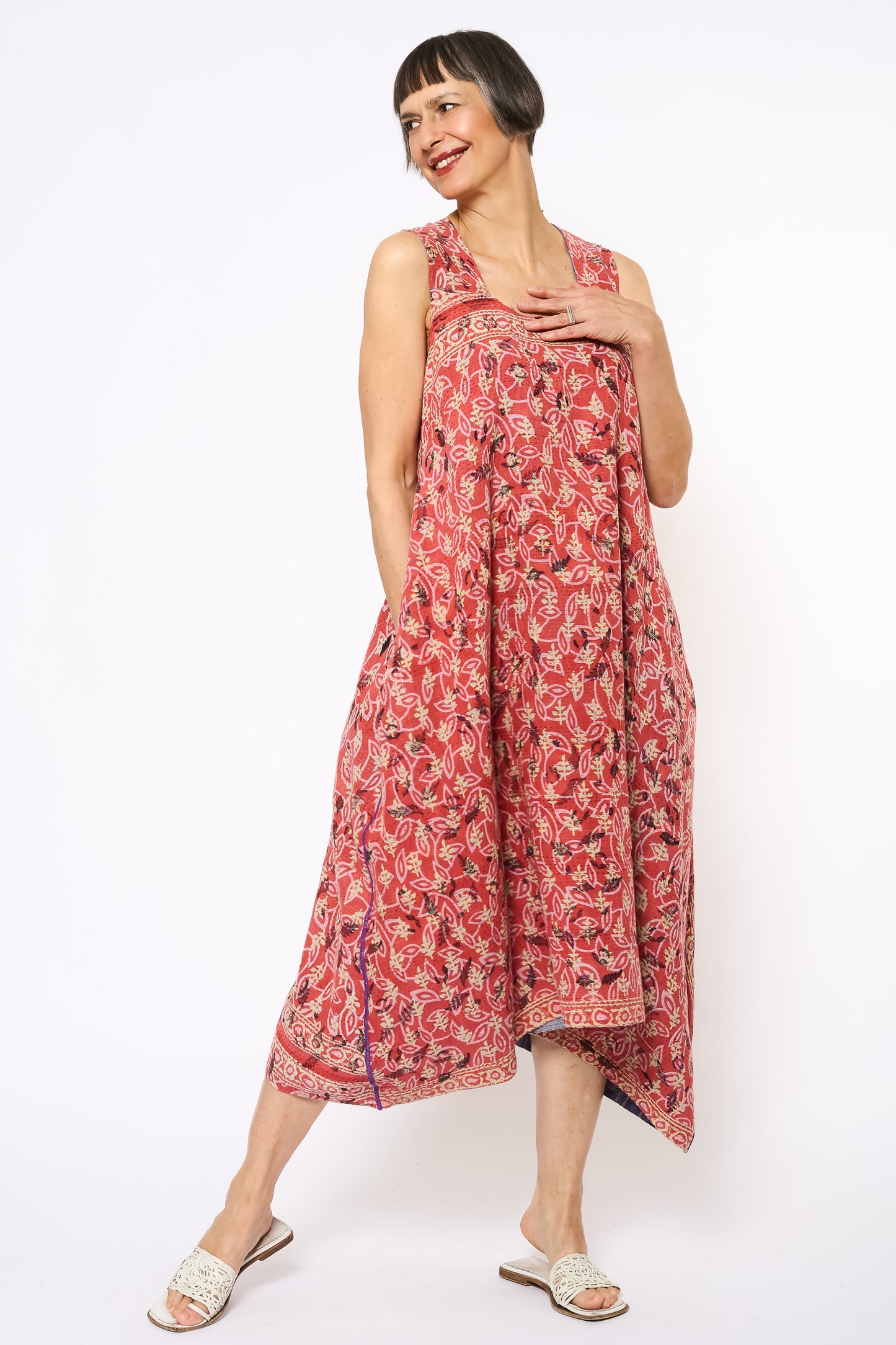 VINTAGE COTTON KANTHA TENT DRESS - cv2413-0035a -