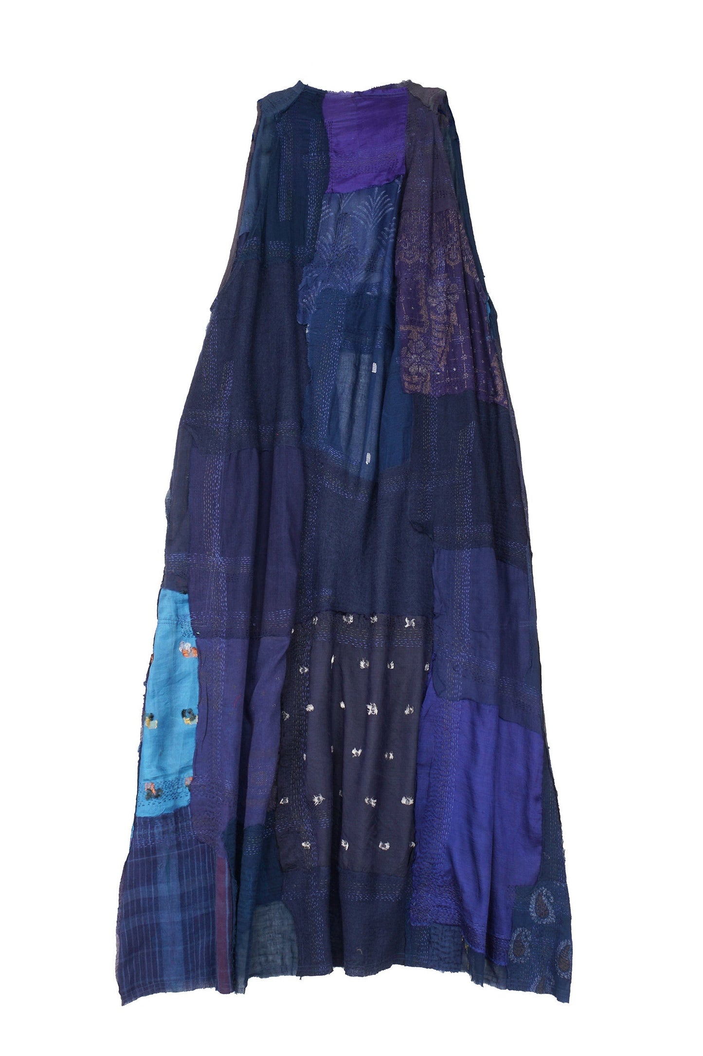 MOSAIC TILE PATCH KANTHA BACK PLEATED VEST MAXI - mt1222-nvy -