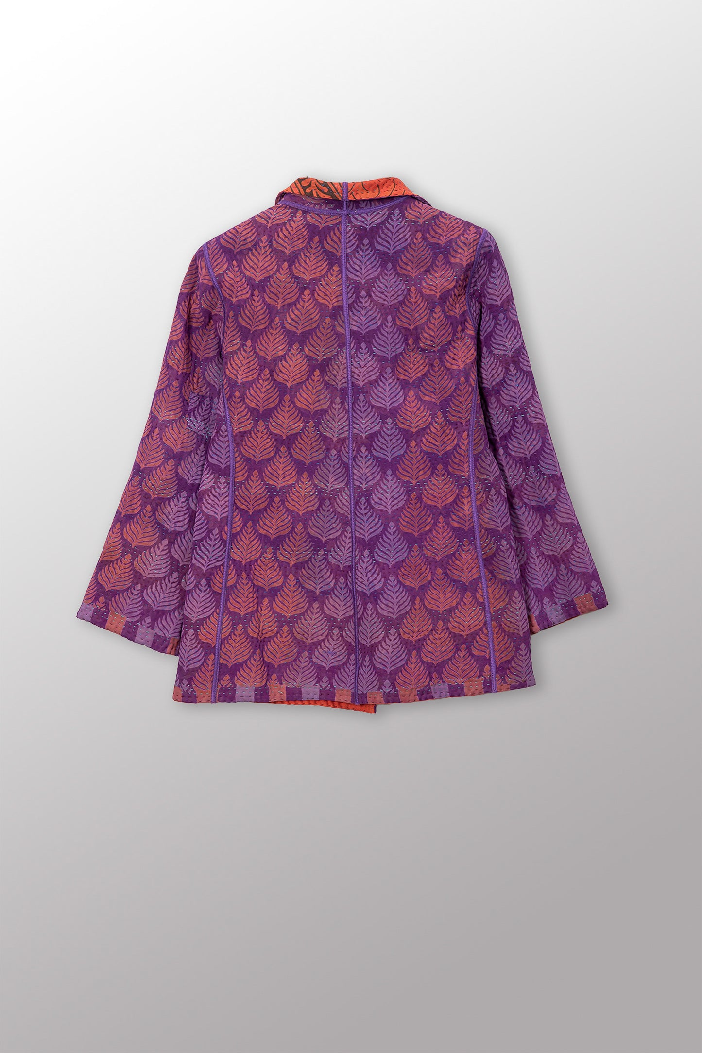 VINTAGE SILK GEORGETTE COTTON KANTHA SHORT JACKET - gc4007-0004s -