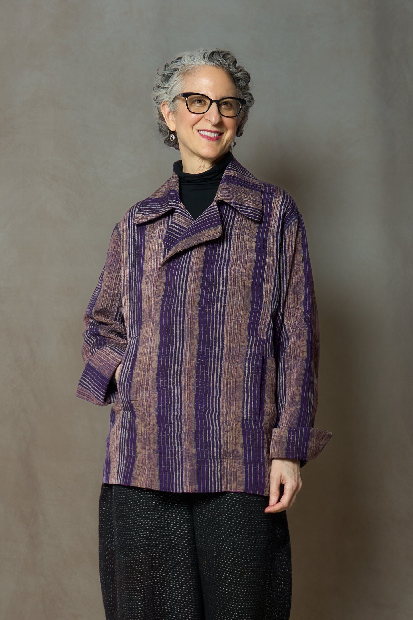KIMONO WITH VINTAGE SILK KANTHA PEA COAT - ks2349-0001s -