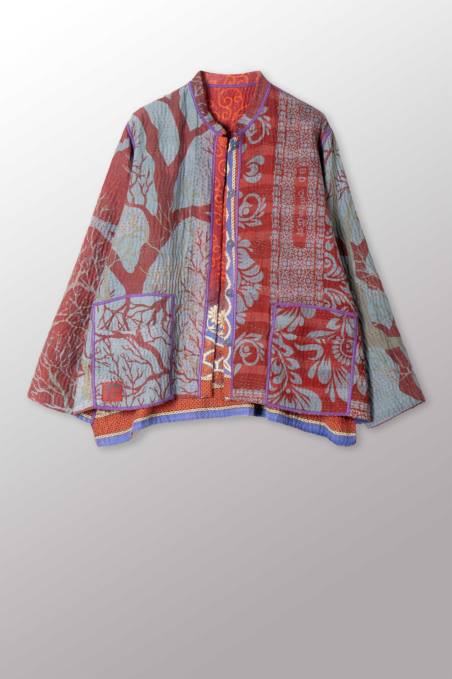 VINTAGE COTTON KANTHA KAFTAN JACKET SHORT - cv4088-0009s -