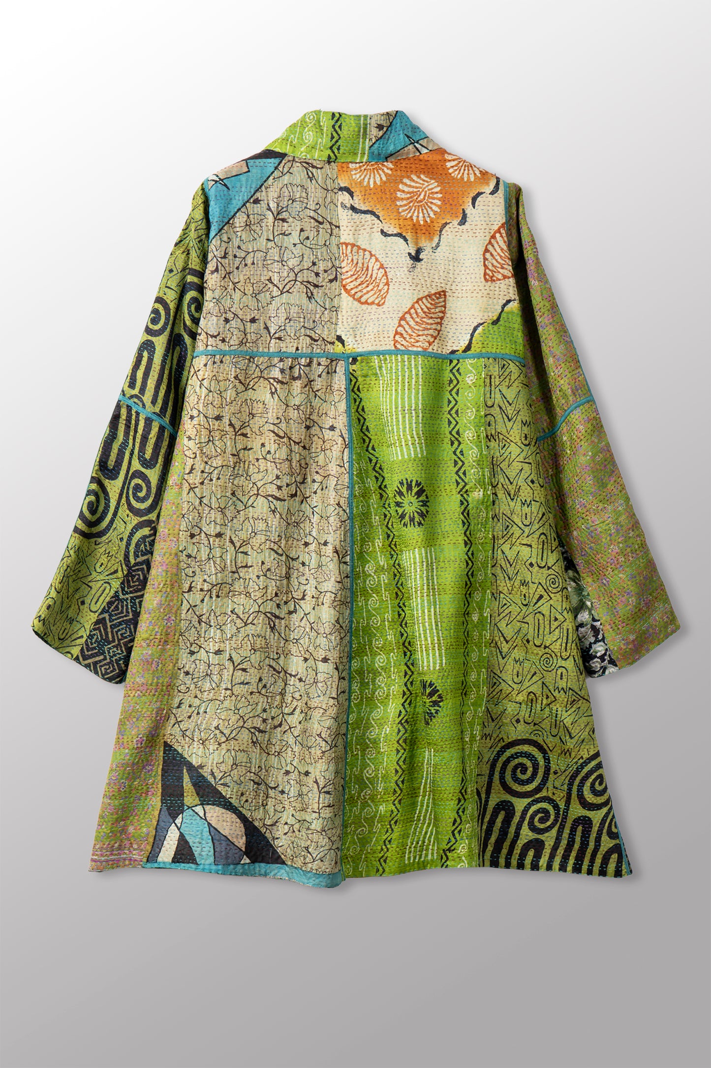 VINTAGE SILK KANTHA A-LINE DUSTER - sv2311-0009a -