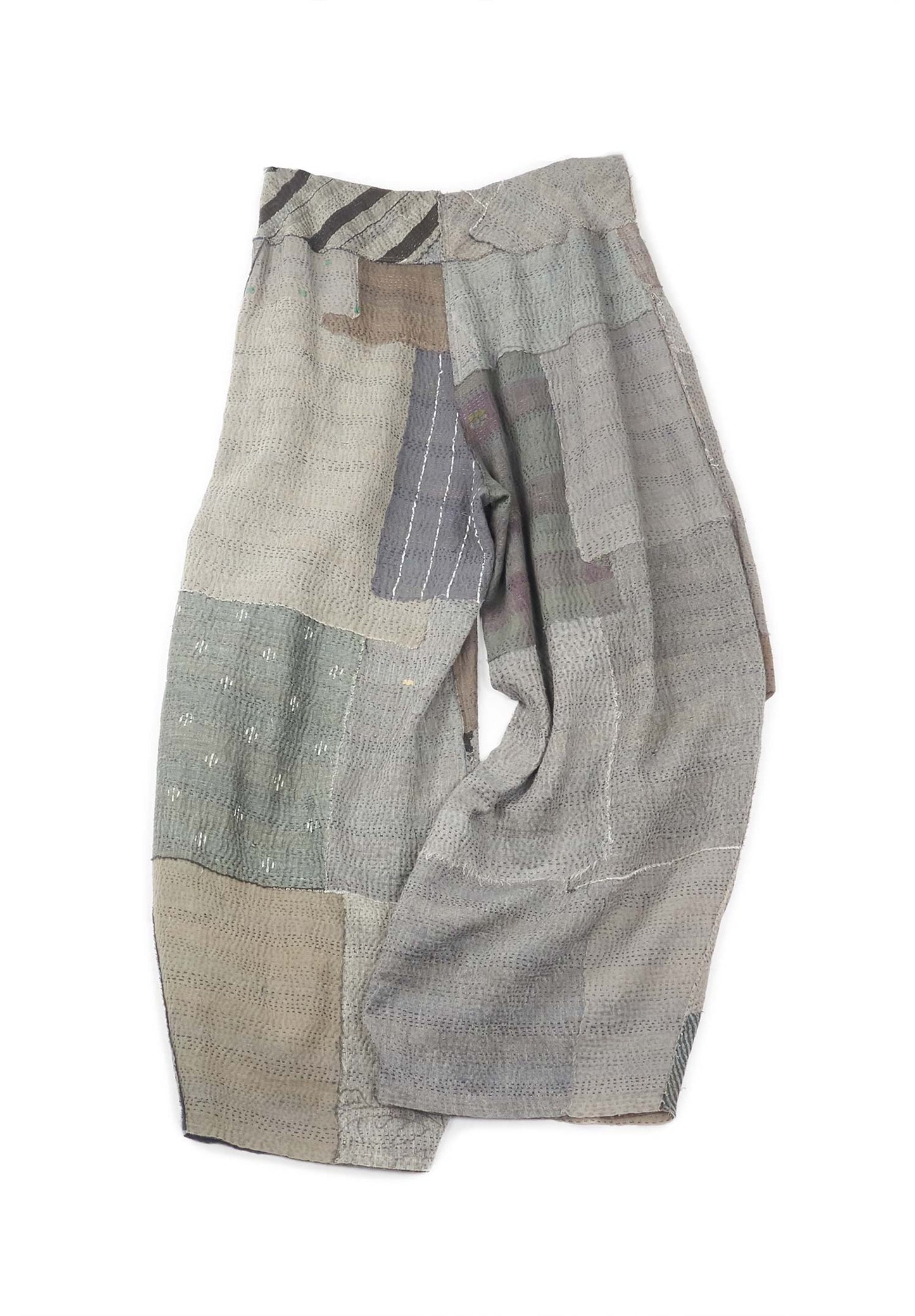 FRAYED PATCH KANTHA KNEE TUCKED PANTS - fi2625-gry -