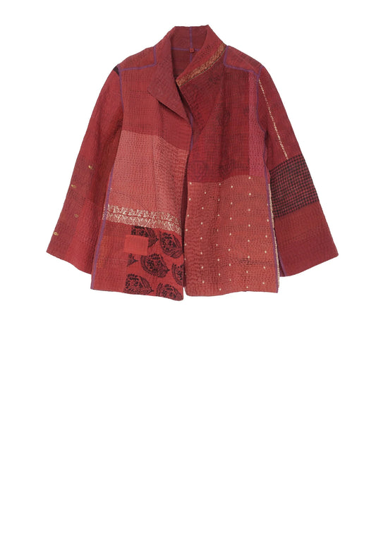 COTTON SILK SW PATCH KANTHA SHORT JKT - ws4007-red -