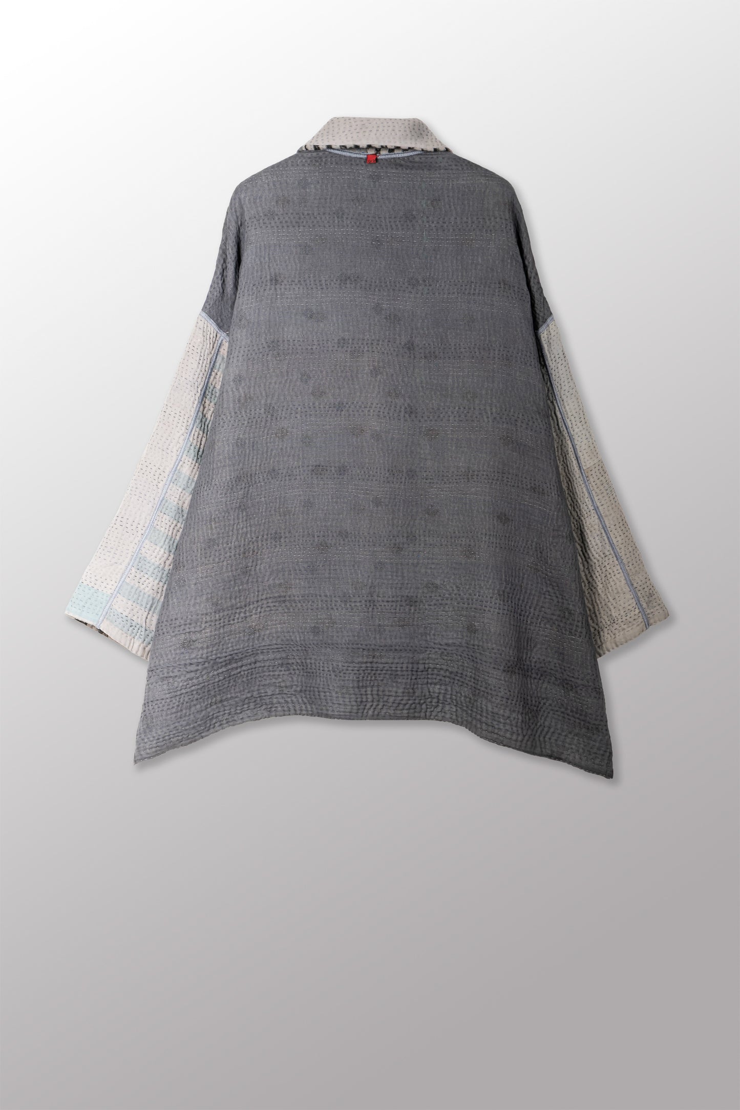 FRAYED PATCH KANTHA WITH STAMP RELAXED SHIRT JACKET - sp-fi4j105-gry -