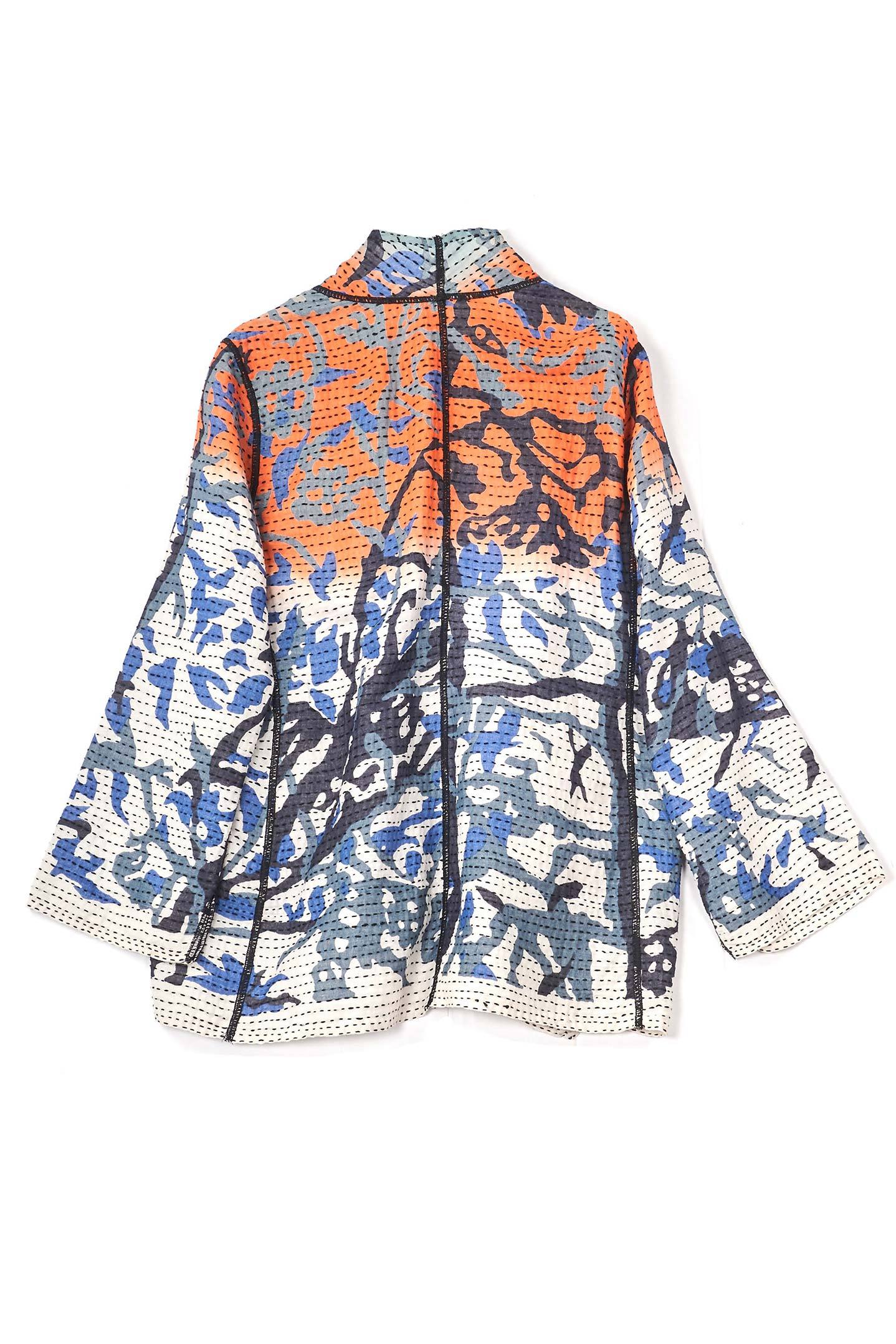 SUMMER BREEZE PRINT KANTHA SHORT JKT - sz2007-blu -