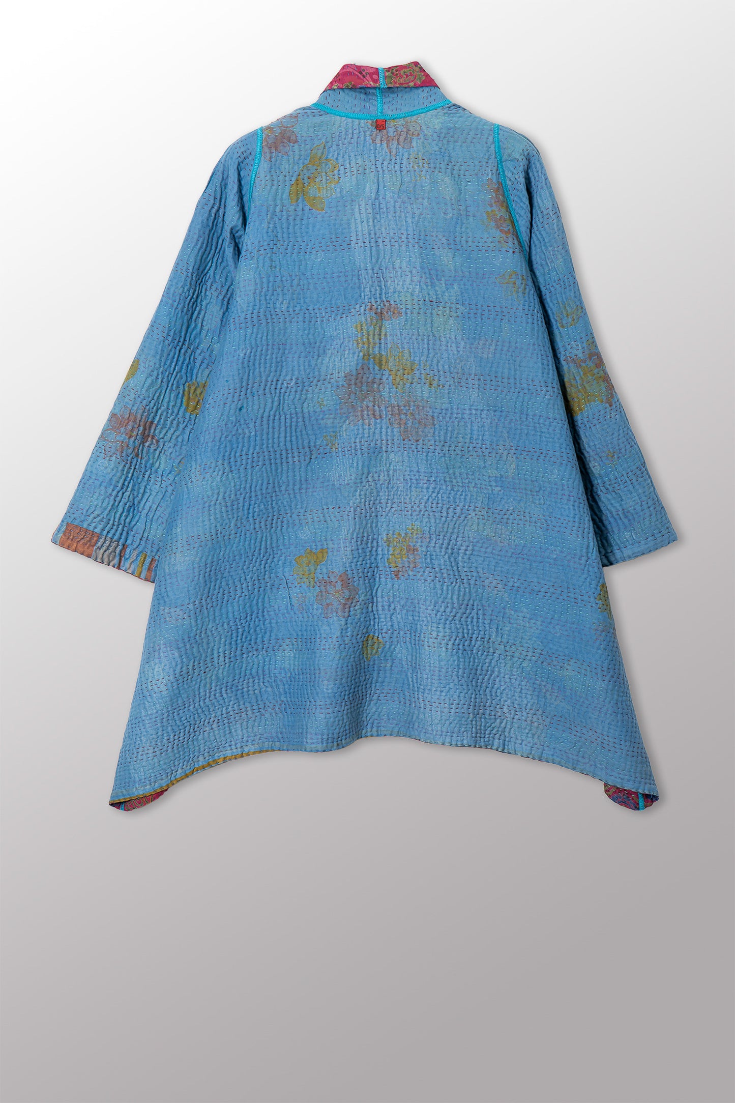 VINTAGE SILK GEORGETTE COTTON KANTHA A-LINE JACKET - gc4003-0006a -