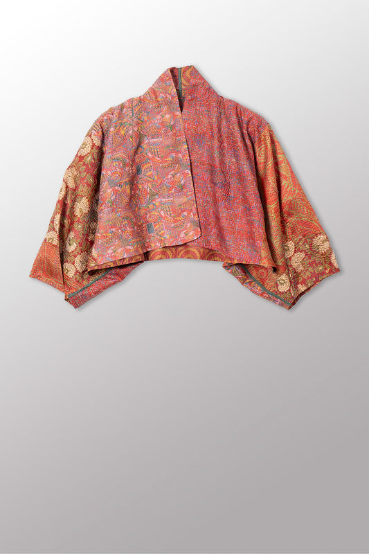VINTAGE SILK KANTHA PUFF SLV. SHRUG - sv2062-0023a -